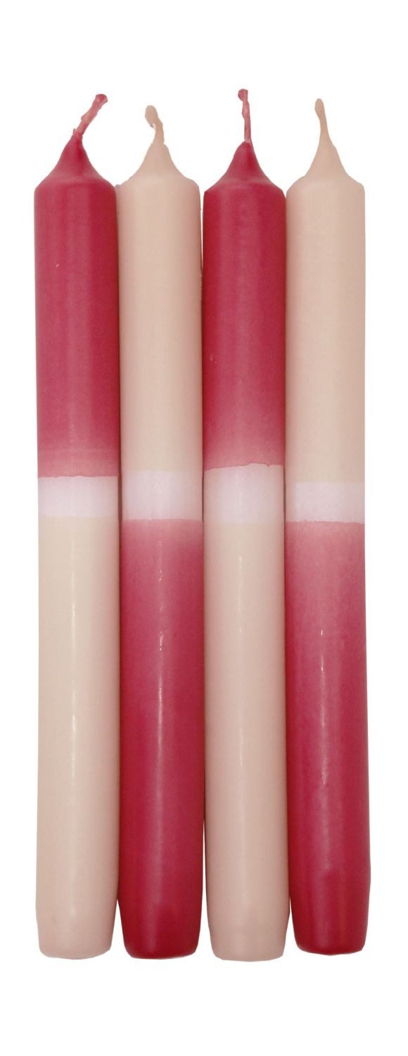 INNA-Glas Tafelkerze Dip Dye Stabkerzen LISSITA, 4 Stück, himbeer-creme, 25cm, Ø2,3cm, 11h