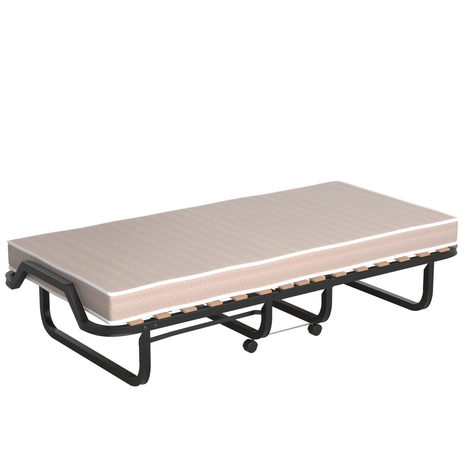 KOMFOTTEU Gästebett Klappbett mit Metallgestell & Memoryschaum-Matratze, 80×200cm, Beige