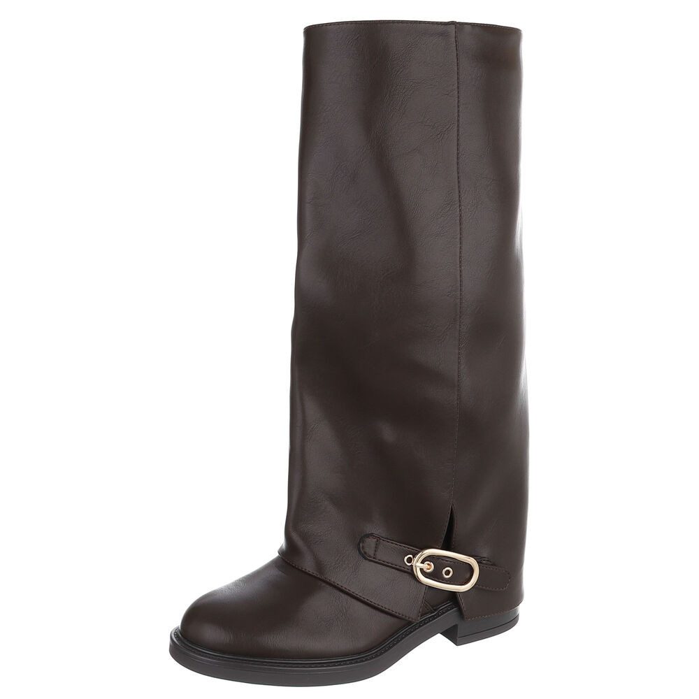 Ital-Design Damenstiefel hoher Schaft elegant alltagstauglich Westernstiefel (92268802) Blockabsatz Flache Stiefel in Braun