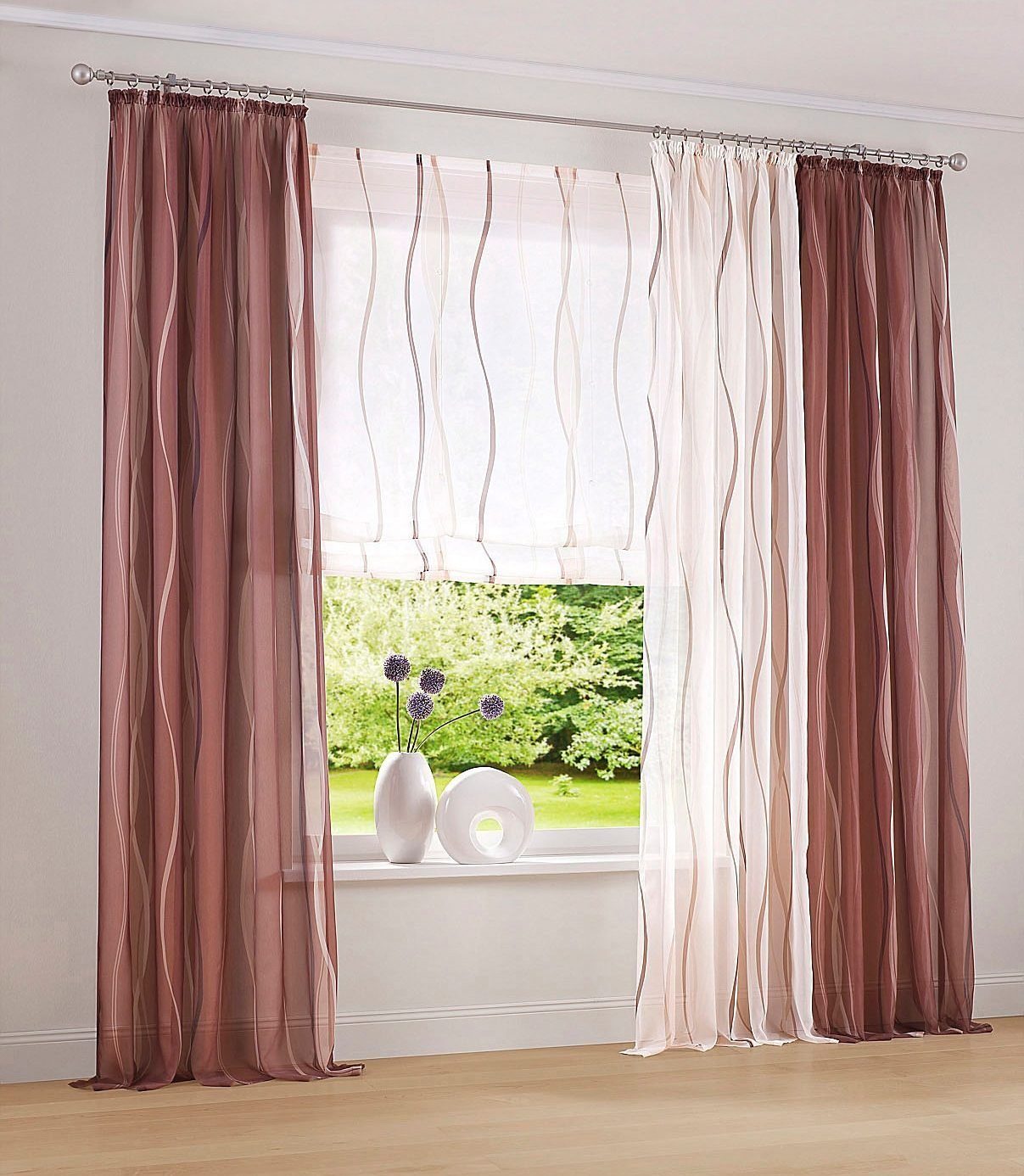 home, Raffrollo creme/schoko my Transparent, mit Polyester, Dimona, Klettschiene, Wellen Voile,