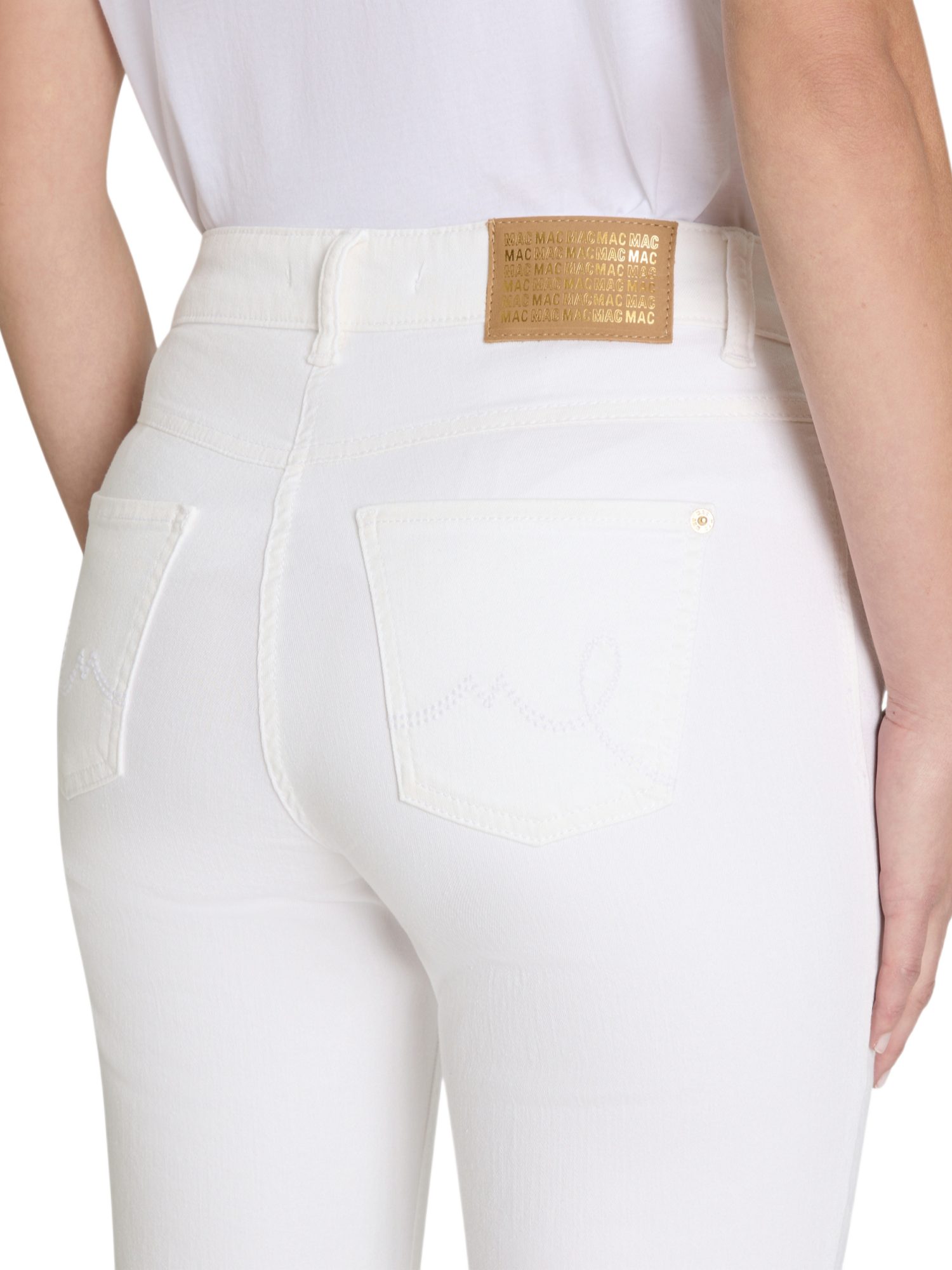 MAC Stretch-Hose weiß, Casual, Baumwolle, Unifarben, Flared Fit, Mittel