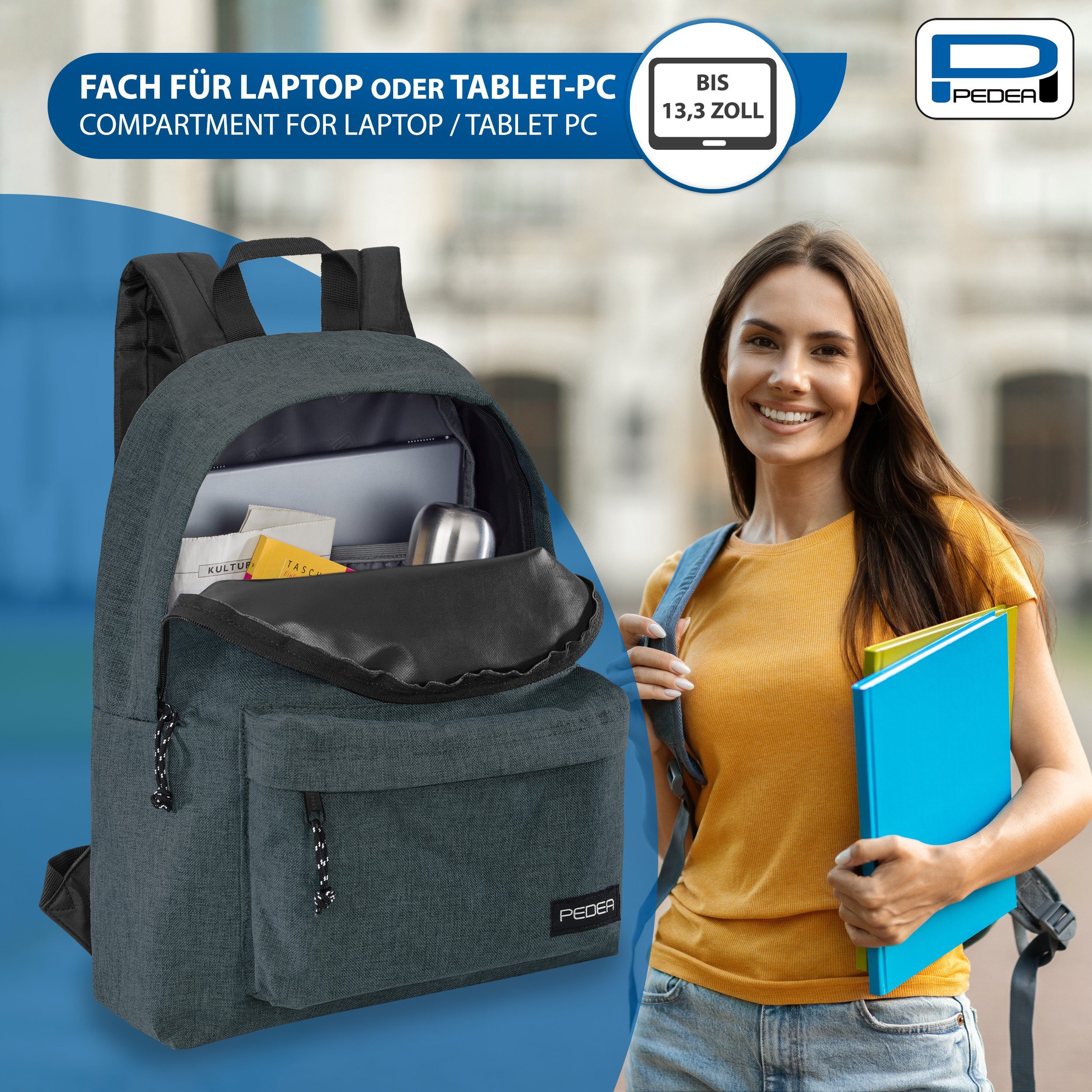 PEDEA Freizeitrucksack STYLE Daypack für Damen & Herren (13,3 Zoll (33,8 cm), gepolstert, wasserabweisend – Bild 3 von 5