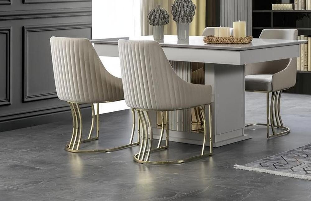 JVmoebel Esszimmerstuhl Beiger Edelstahlstuhl mit elegantem Design und hohem Komfort Sofort (1 St), Made in Europa