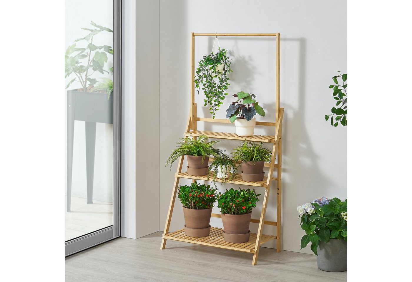 Thumbnail - en.casa Pflanzentreppe, »Brändö« Bambus-Blumenständer mit 3-Ebenen