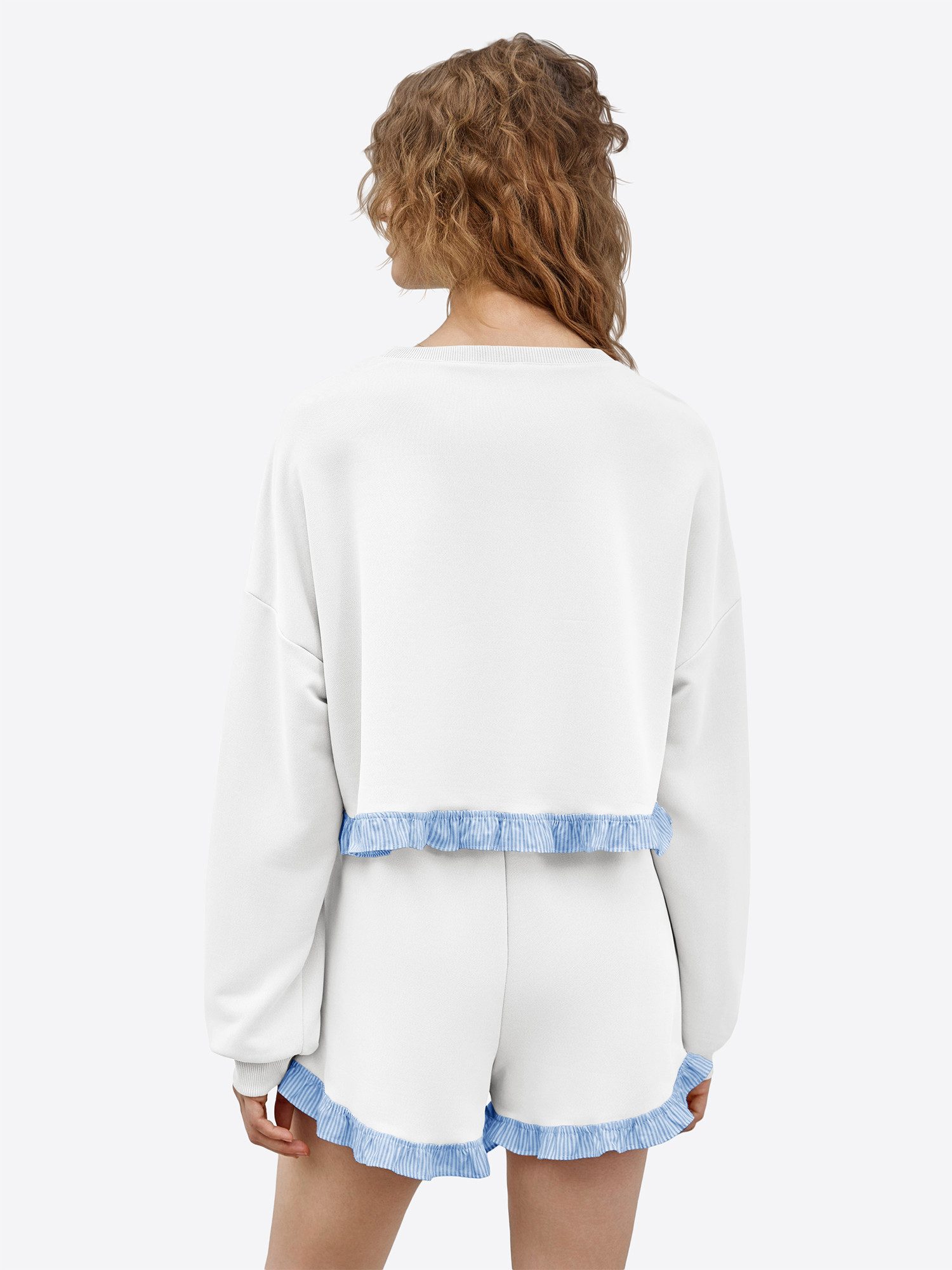 Imily Bela Freizeitanzug Damen 2-teilige Lässige Freizeitset (Set, 2-tlg., Sweatshirt+Shorts), Rüschen Besatzung