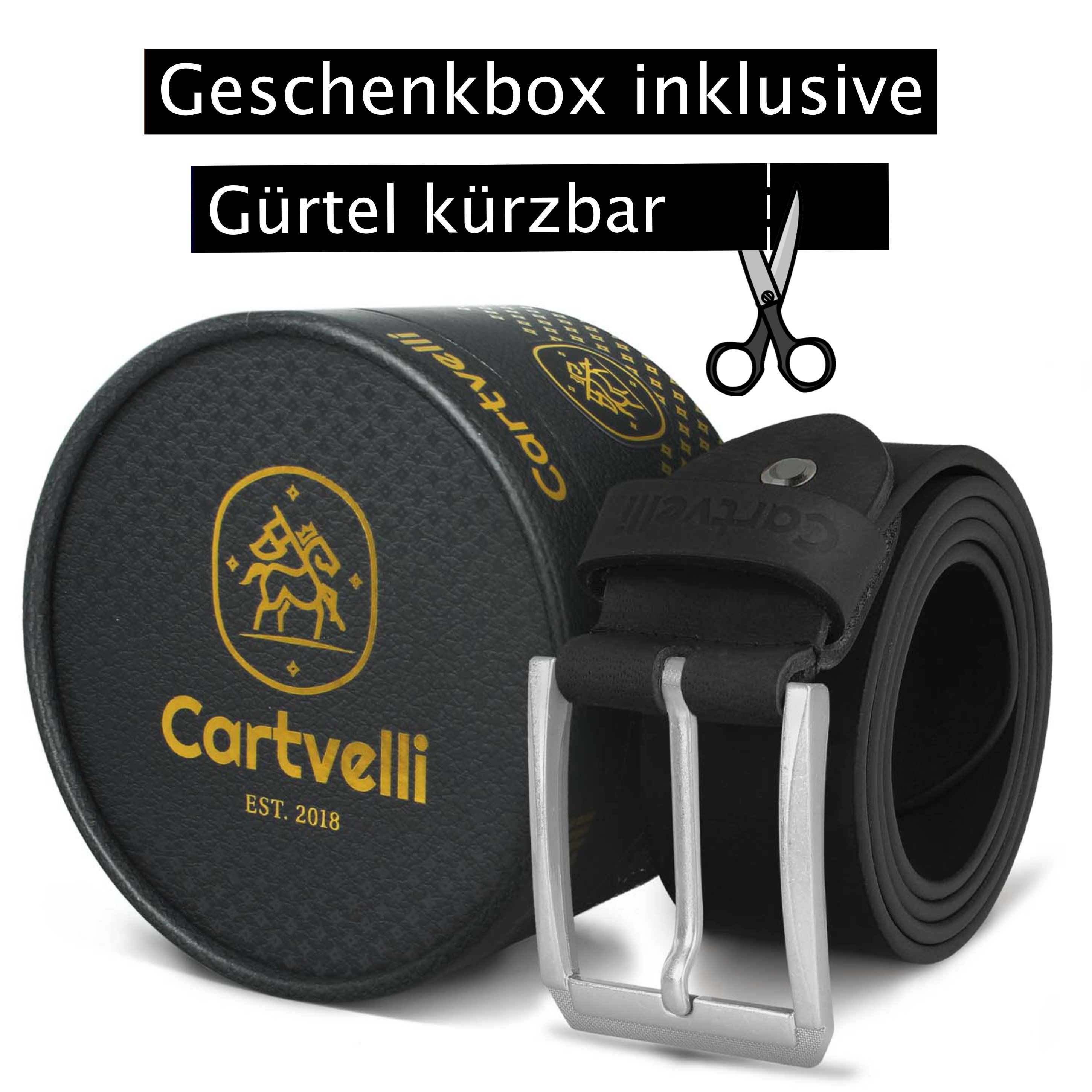 Cartvelli Ledergürtel Cartvelli Herren Ledergürtel Schwarz Made inkl. umweltfreundlich Geschenkbox Vollleder Germany in gegerbt 40mm