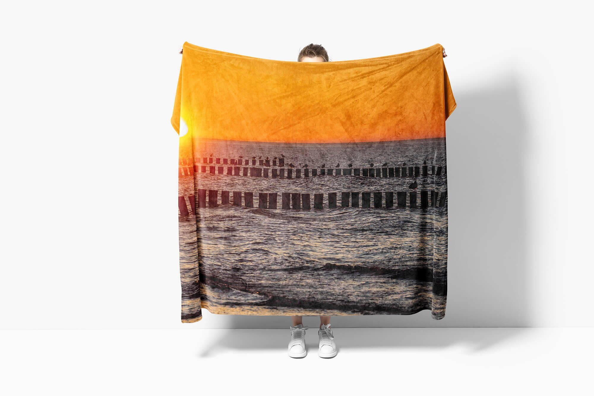 Sinus Art Handtuch Saunatuch Sonne (1-St), Fotomotiv Me, Handtuch Abendröte mit Kuscheldecke Handtücher Baumwolle-Polyester-Mix Strandhandtuch