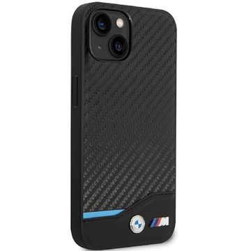 BMW Handyhülle Case iPhone 13 Carbon Look schwarz Logo Metall 6,1 Zoll, Kantenschutz