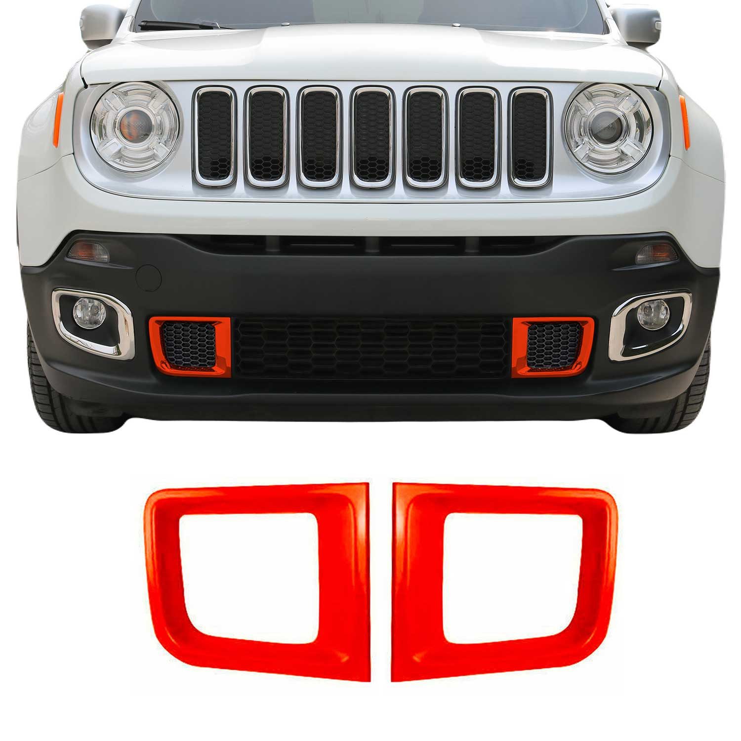 OMAC Zierleisten-Aufkleber Kühlergrill Leisten für Jeep Renegade 2015-2019 ABS Orange 2x, (2tlg), Langlebig,Einfache Reinigung,Einfache Installation,Rostbeständig