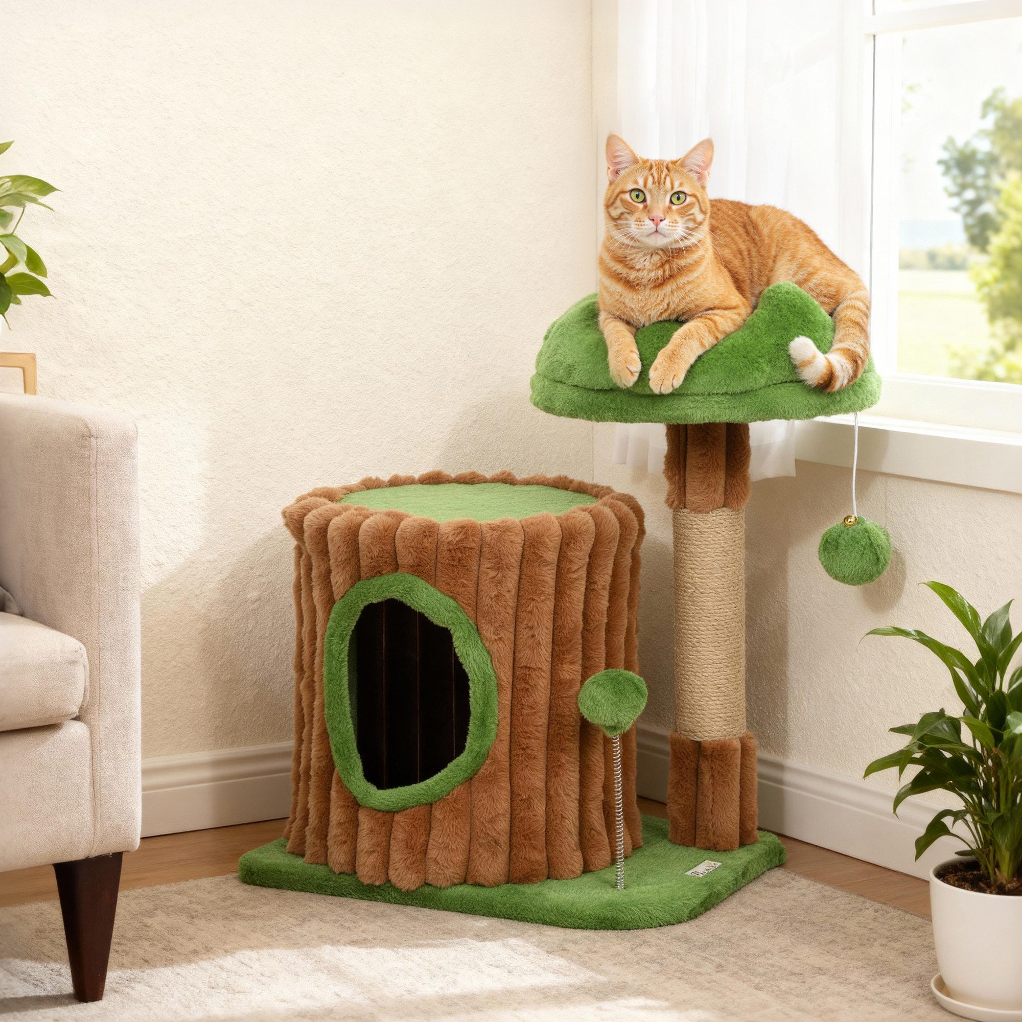 PawHut Kratzbaum Katzenbaum mit Höhle, BxTxH: 40x30x53 cm, Baumstamm-Design