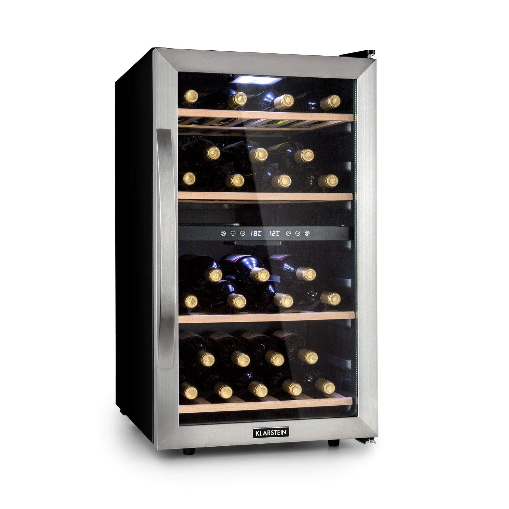 Klarstein Weinkühlschrank Vinamour 45 Duo Weinkühlschrank 2 Zonen 45 Fl 118L 5-18°C Touch LCD, für 45 Standardflaschen á 0,75l,2 Zonen Wein Flaschenkühlschrank Weintemperierschrank Weinschrank