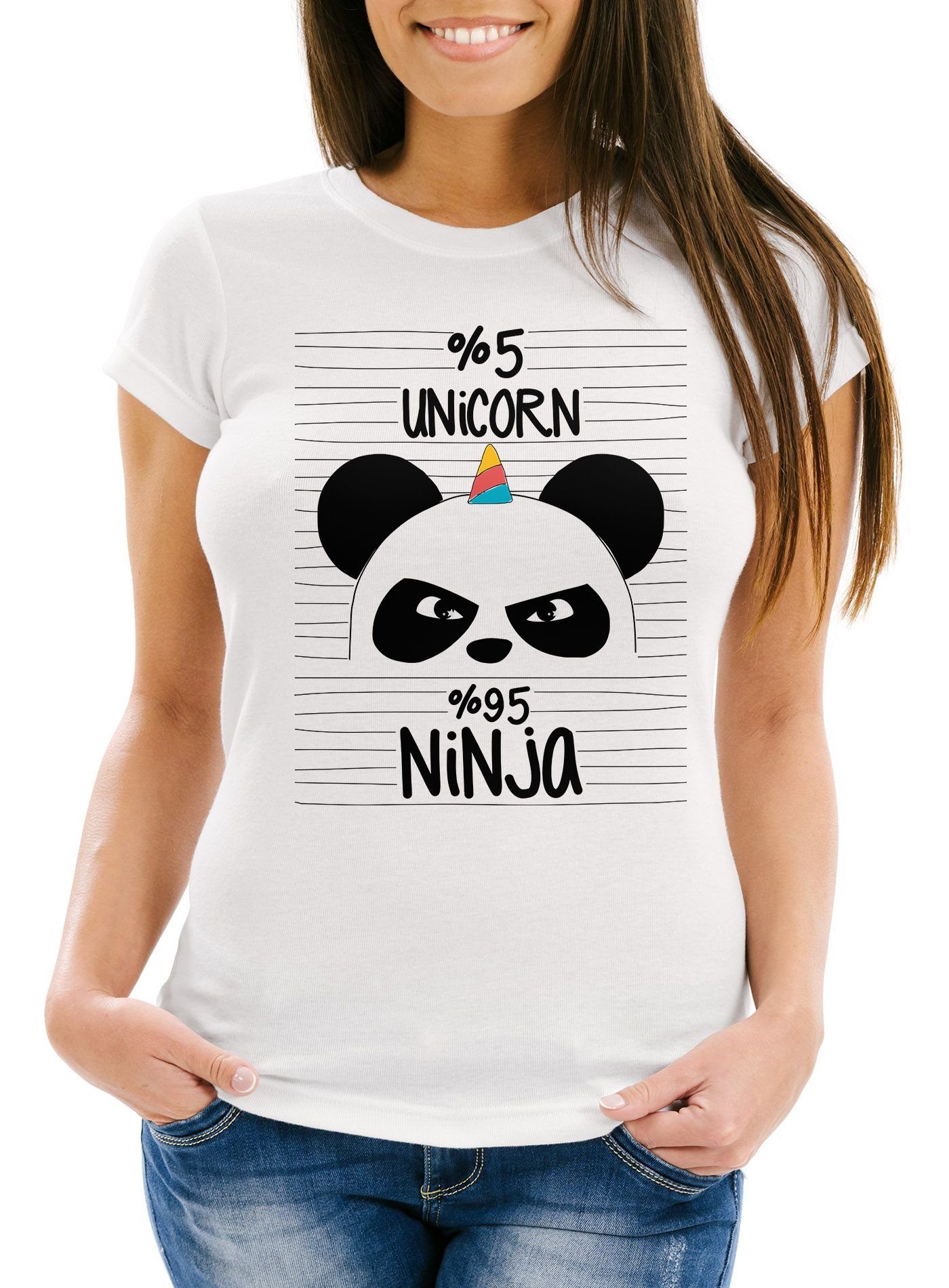 Damen Shirts MoonWorks Print-Shirt Einhorn T-Shirt Unicorn Ninja Einhorn Pandicorn Panda Moonworks® mit Print