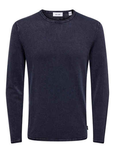 ONLY & SONS Strickpullover Lässiger Feinstrick Pullover Washed Design Rundhals Sweater 6797 in Blau