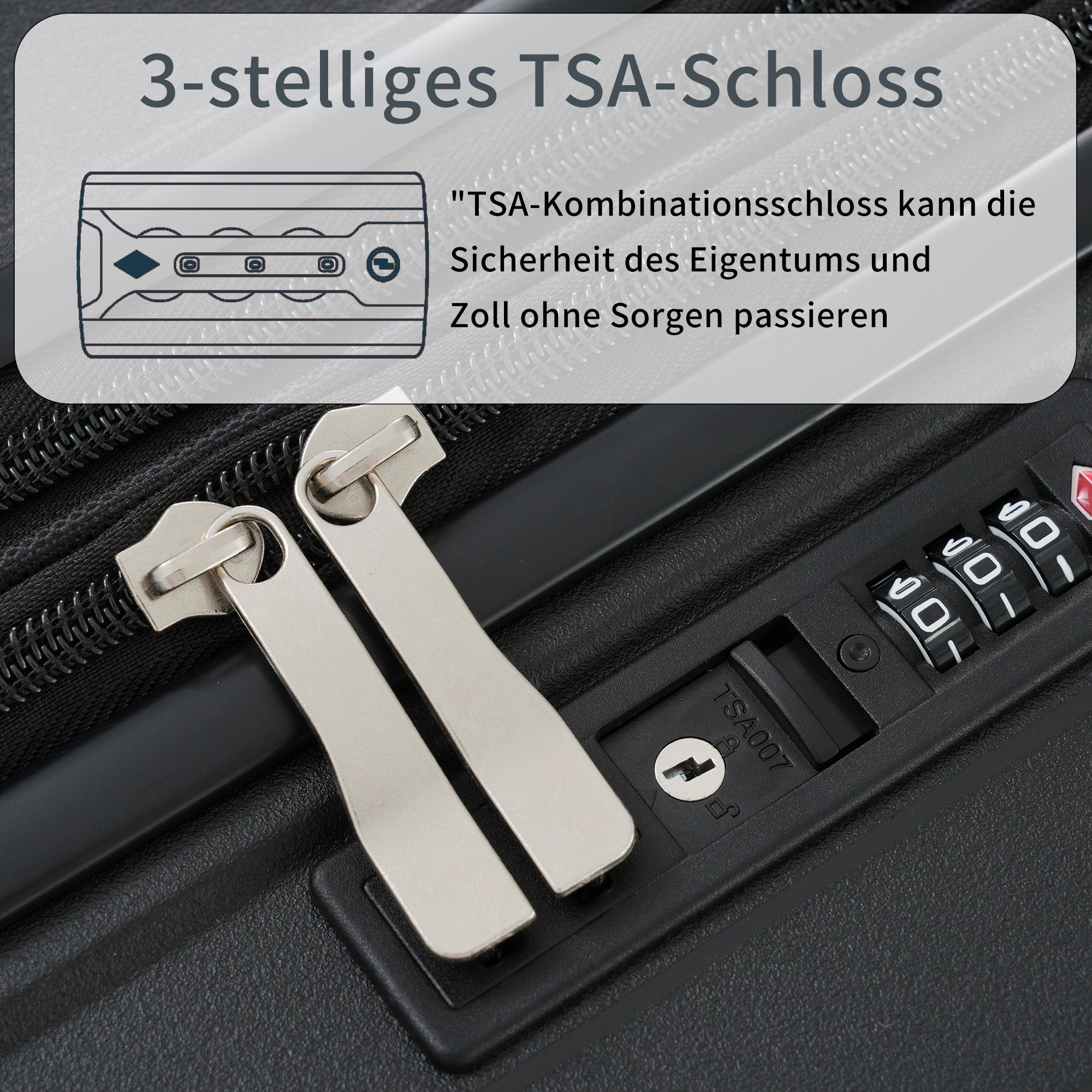 Ulife Trolleyset TSA Rollen, tlg) Zollschloss, 4 Modern PP-Material, (3 Schwarz Handgepäck