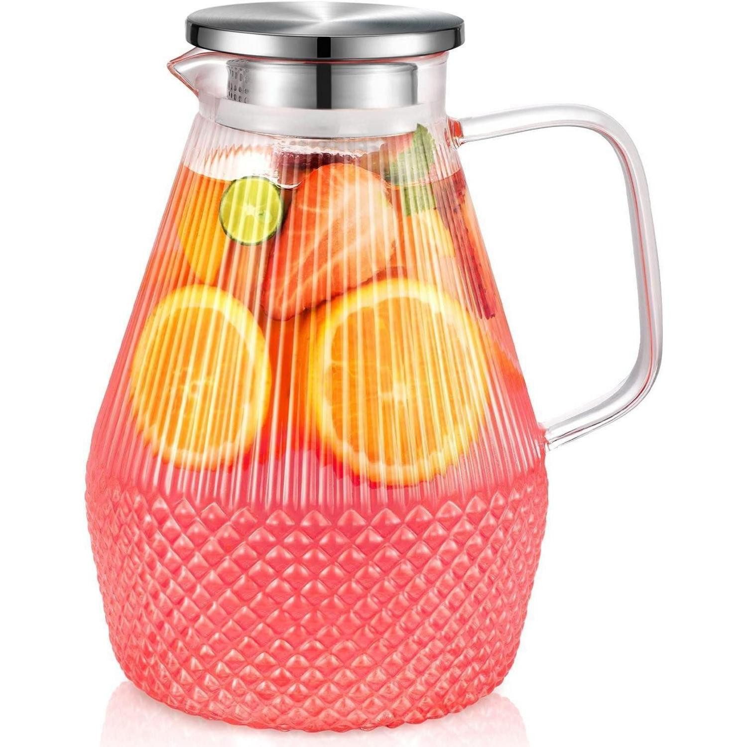 LuxusKollektion Wasserkaraffe Wasserkaraffe 2.4L Glaskrug mit Deckel Borosilikatglas Hitzebeständig