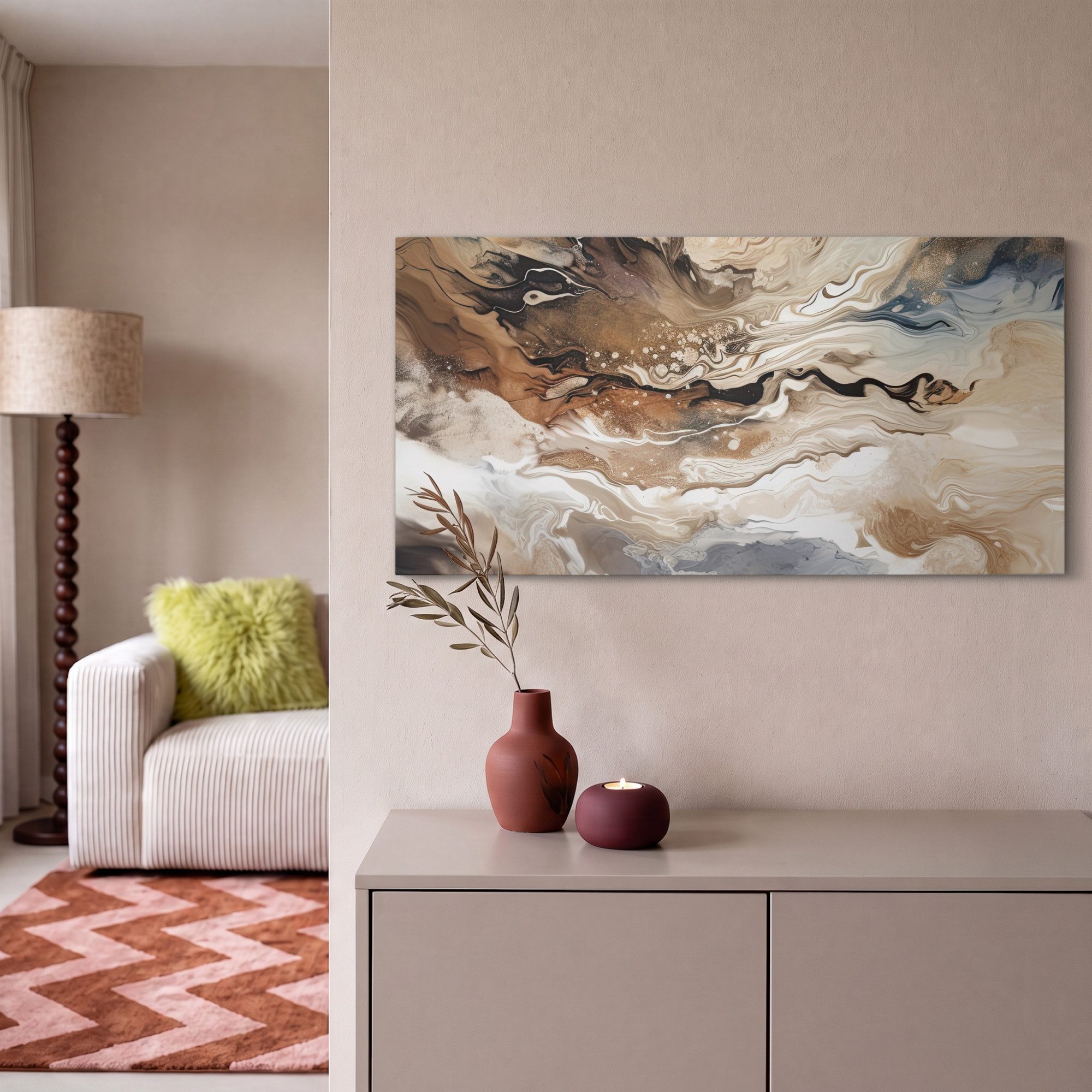 OneMillionCanvasses® Leinwandbild Panorama Abstrakt - Kunst - Farbe - Beige - Modern, Fotodruck (1 St), Wandbild, Deko Schlafzimmer Wohnzimmer Flur 40x20 cm – Bild 2 von 5