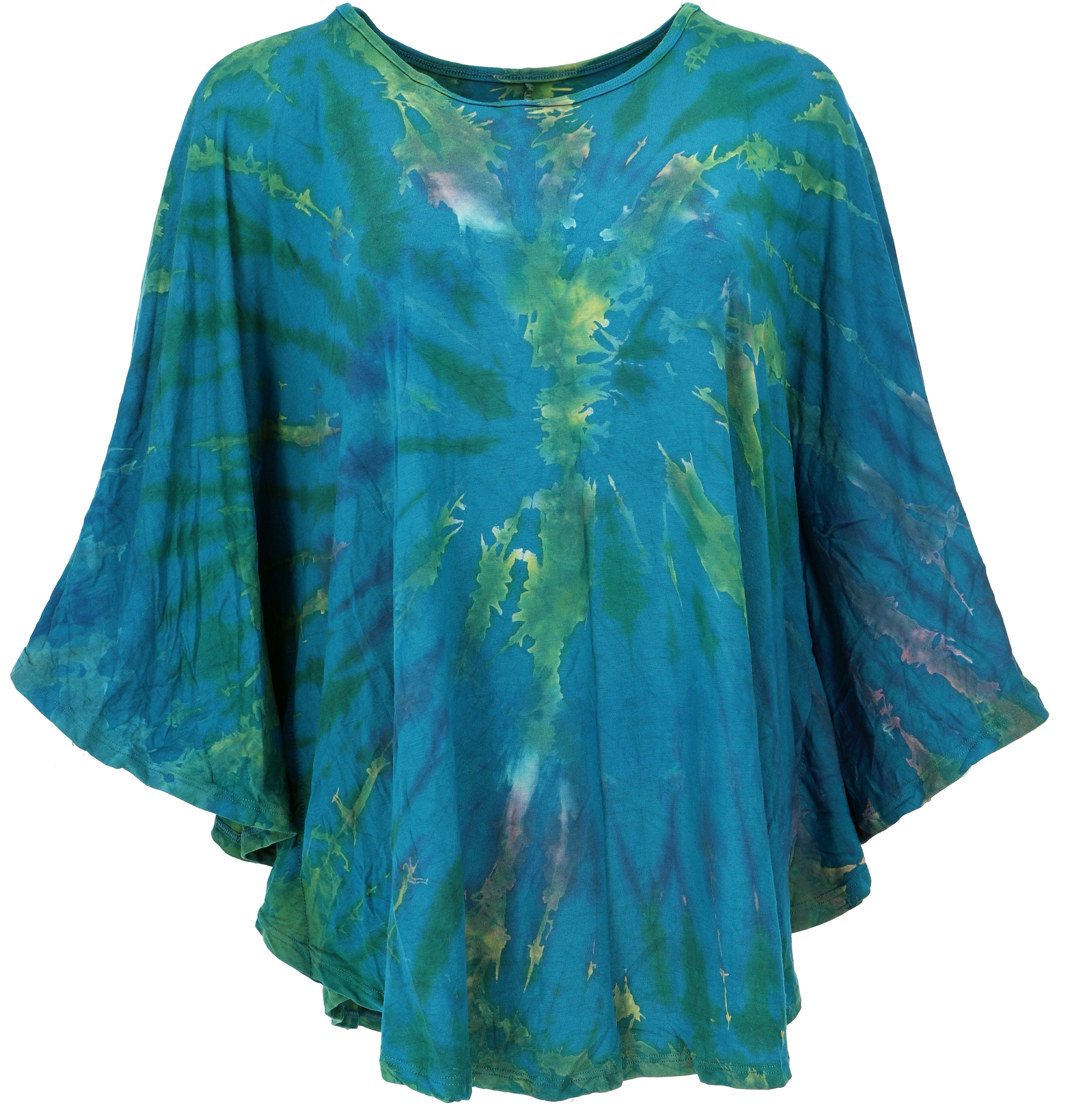 Boho Batik Unikat Poncho, Tunika, Bekleidung Longbluse petrol alternative Kaftan,.. Guru-Shop