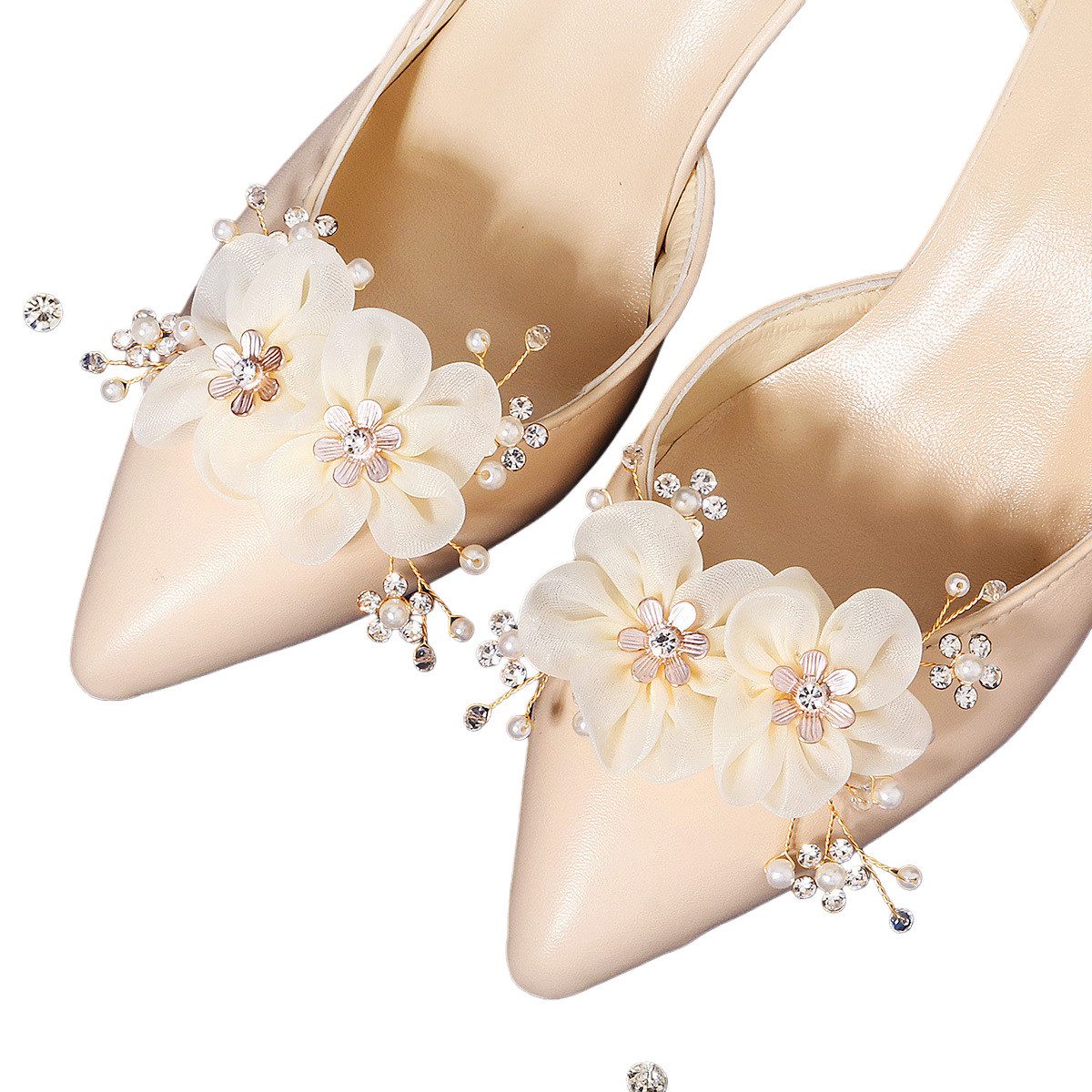 FOUORTUNATE-BEE Schuhanstecker Damen-Schuhclips mit Perlen & Strass – Florale Deko für High Heels (Abnehmbare Blumen-Schuhclips für Pumps, Sandalen & elegante Outfits)