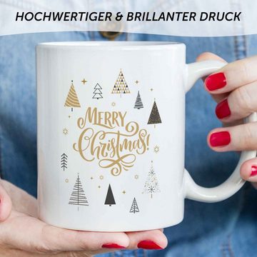 GRAVURZEILE Tasse mit Weihnachtsmotiv - Geschenke für Frauen & Männer zu Weihnachten, Spülmaschinenfest - Weihnachtsbäume - Weiß