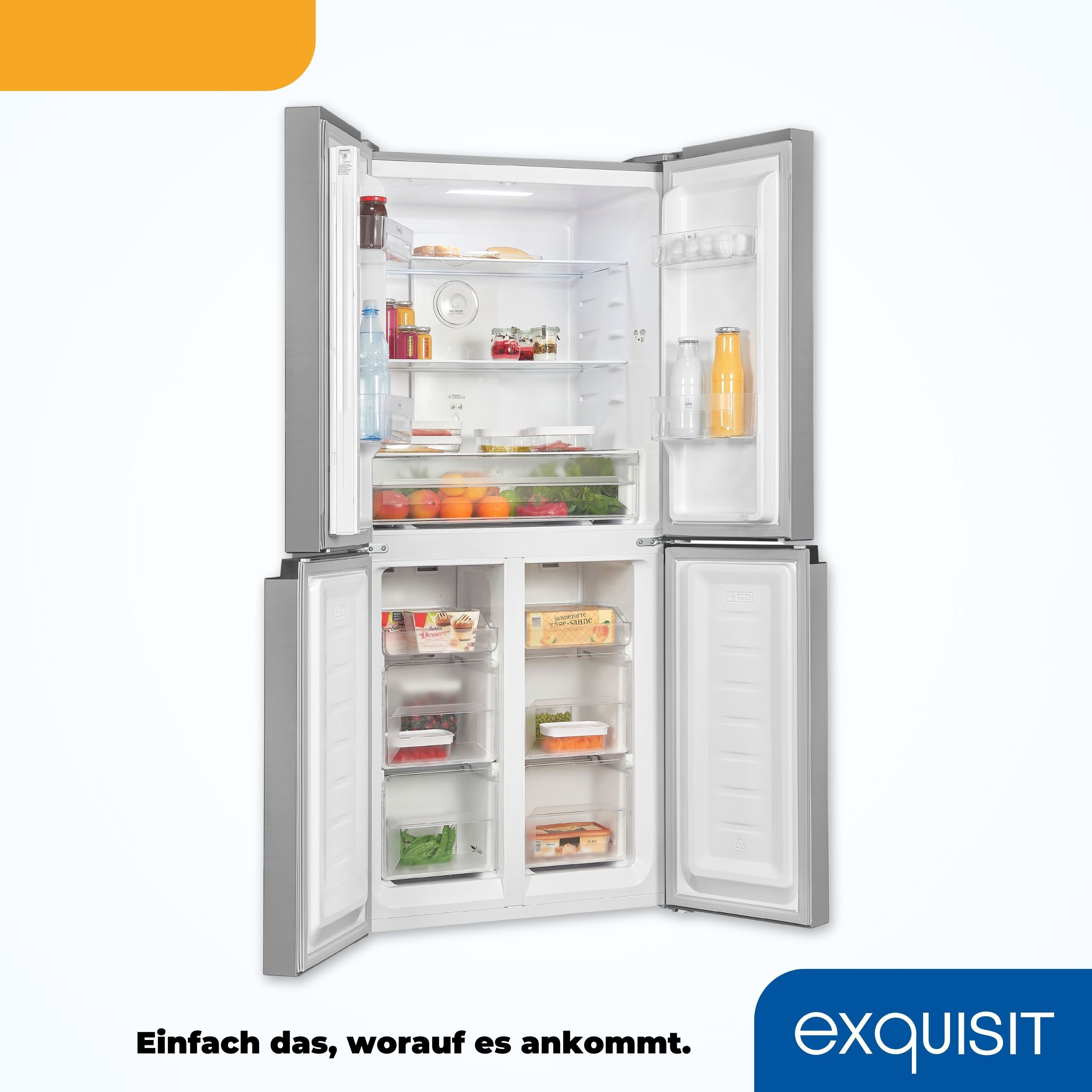 exquisit Multi Door MD365-125-040D inoxlook, 180 cm hoch, 79 cm breit, Kein Abtauen nötig: 362 L No-Frost Kühl-Gefrier-Kombi mit LED – Bild 5 von 5
