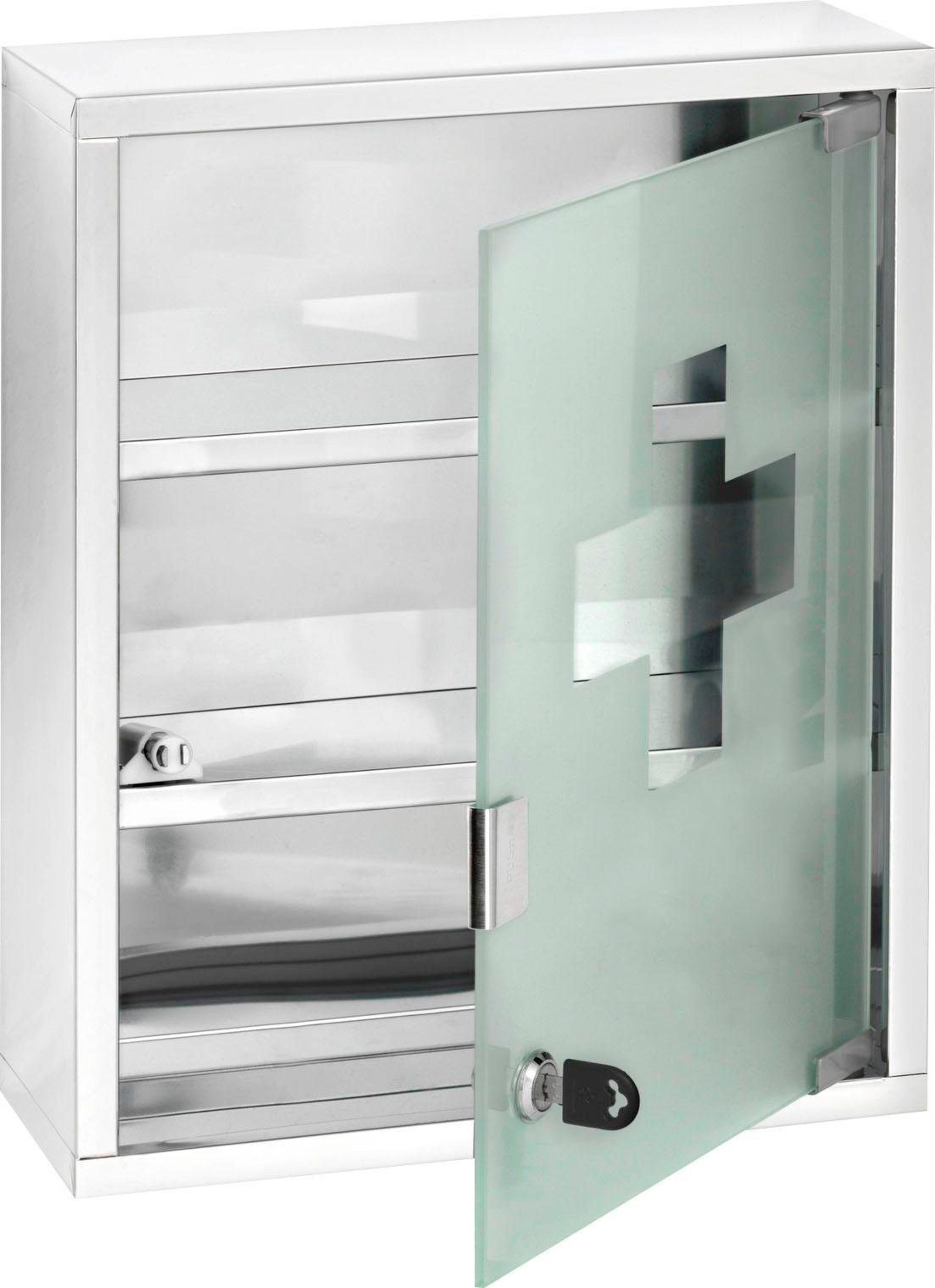 WENKO Medizinschrank Edelstahl und 30 cm 40 Sicherheitsglas, satiniertes cm x