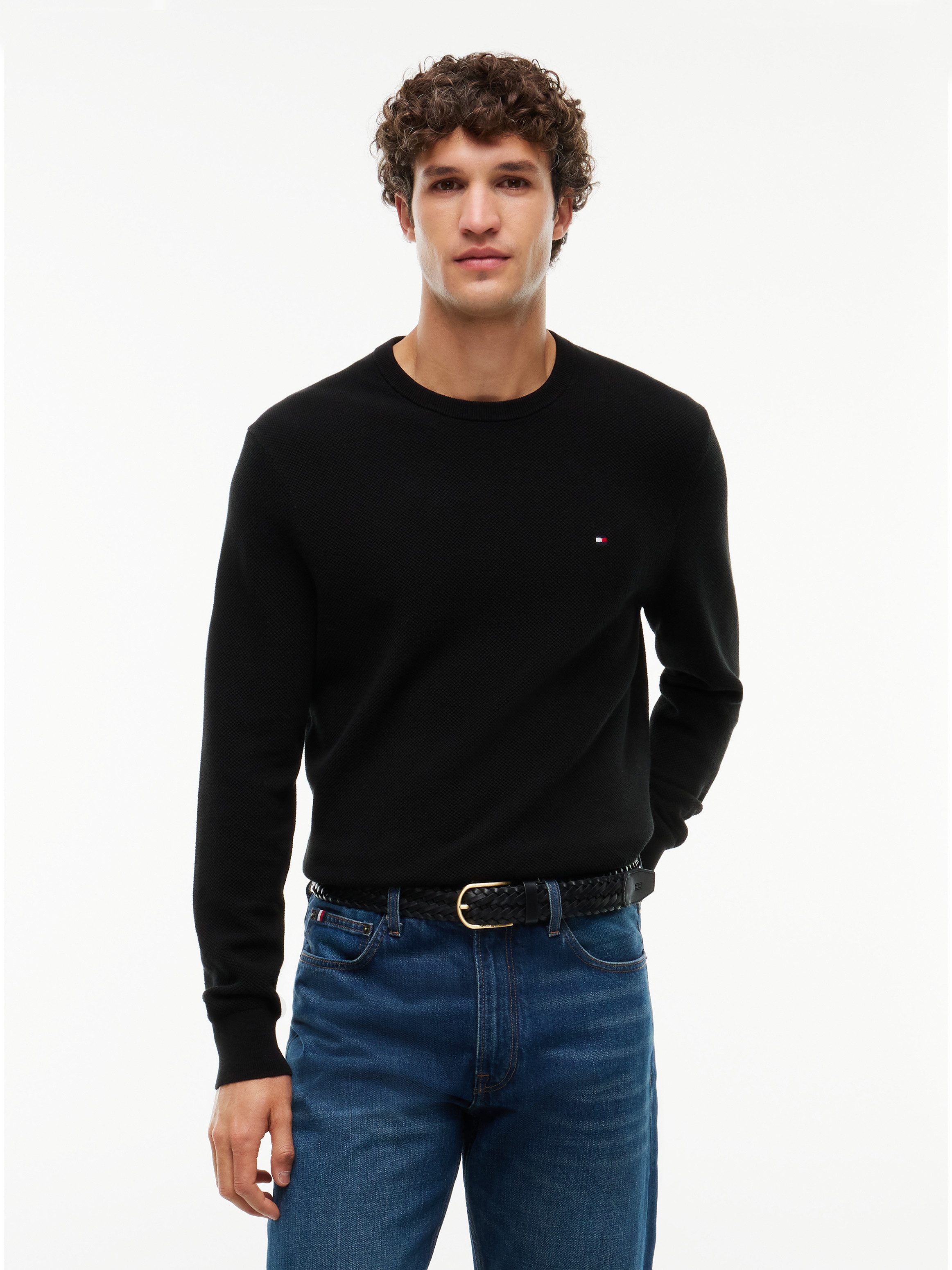 Rundhalspullover ESSENTIAL STRUCTURE CREW NECK mit Struktur und Label