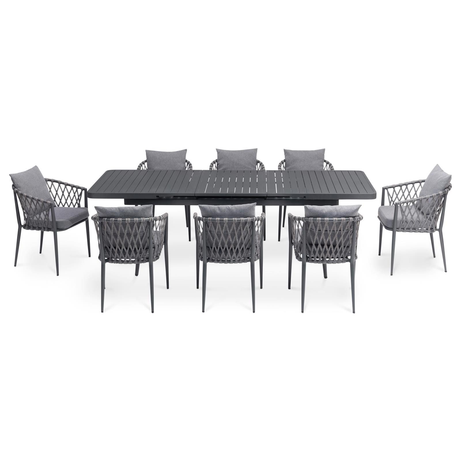 IDIMEX Garten-Essgruppe SUNNY, (9-tlg), Gartenmöbel Set mit 8 Stühlen & ausziehbarem Tisch schwarz/grau