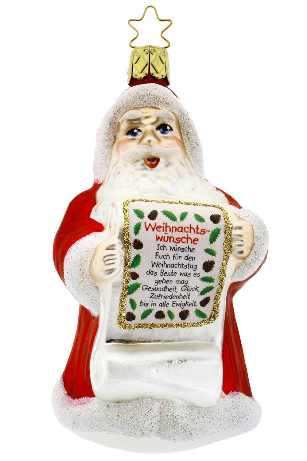 Hamburger Weihnachtskontor Christbaumschmuck Santa! Weihnachtswünsche, Inge-Glas® Manufaktur - Dekohänger - mundgeblasen - handdekoriert