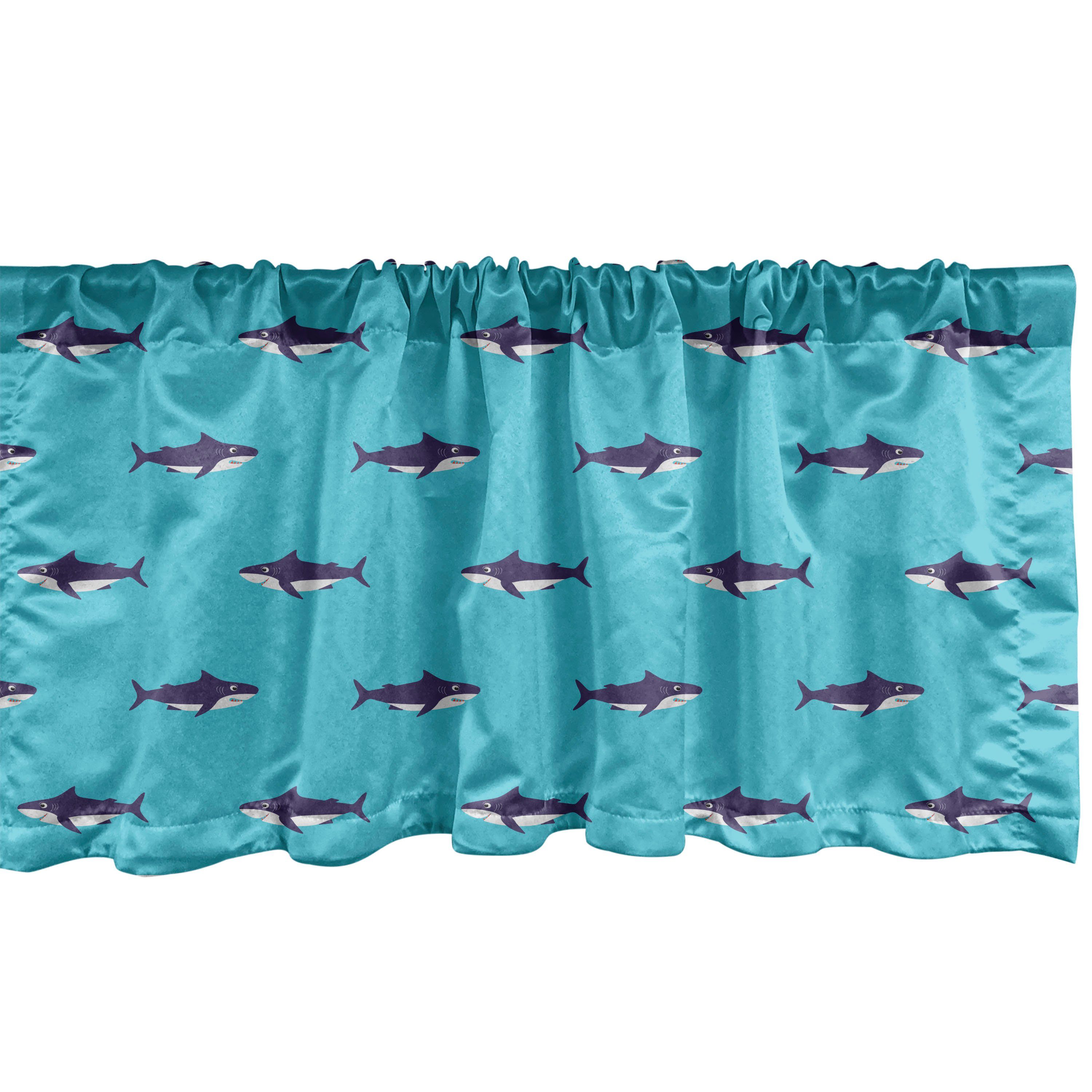 Scheibengardine Vorhang Volant für Küche Schlafzimmer Dekor mit Stangentasche, Abakuhaus, Microfaser, Nautische Lächelnd Haie-Muster