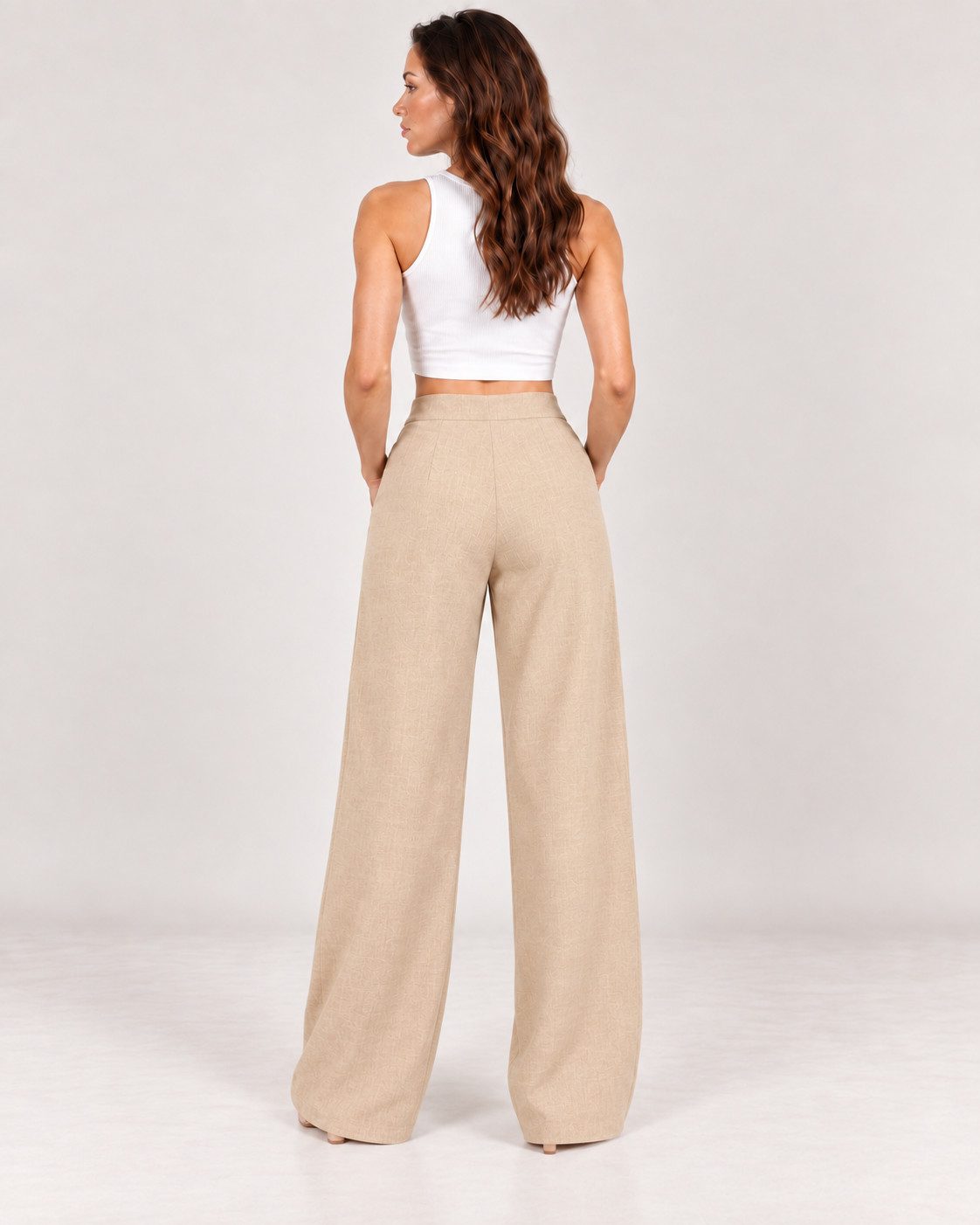 fashionshowcase Palazzohose Damen Stoffhose High Waist – elegante Bundfaltenhose mit weitem Bein – Bild 4 von 5