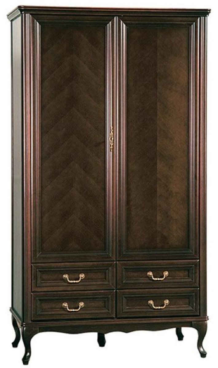 Casa Padrino Kleiderschrank Luxus Jugendstil Schlafzimmerschrank Dunkelbraun 114,5 x 60 x H. 206 cm - Massivholz Kleiderschrank mit 2 Türen und 4 Schubladen - Barock & Jugendstil Schlafzimmer Möbel