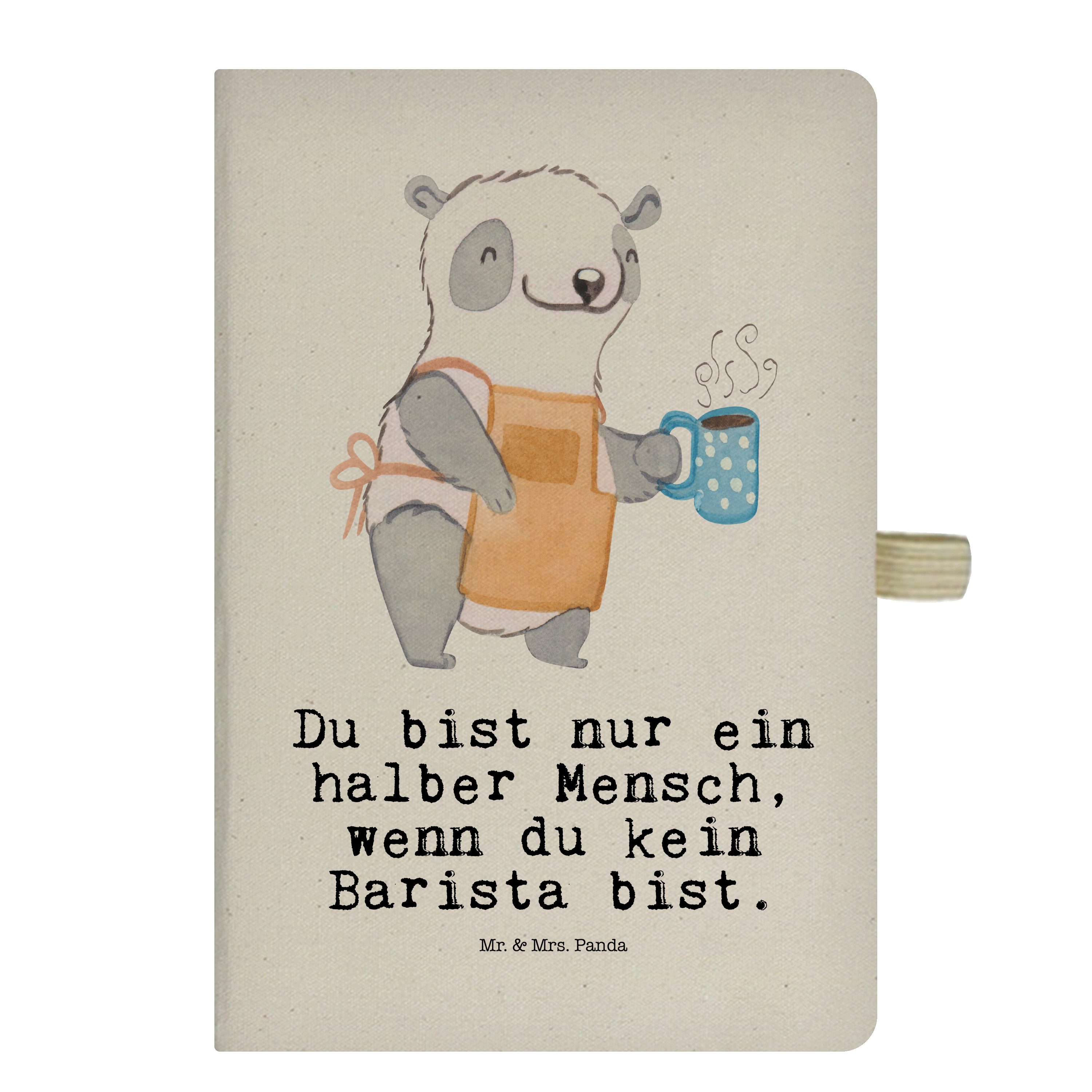Mr. & Mrs. Panda Notizbuch Barista mit Herz - Transparent - Geschenk, Eröffnung Cafe, Eintragebu Mr. & Mrs. Panda