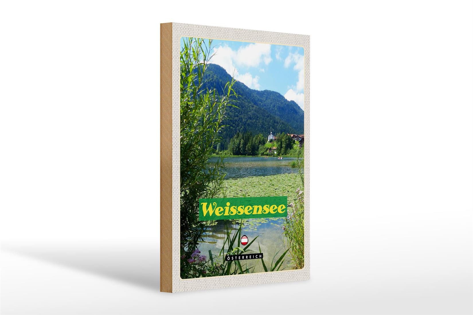 Holzbild Reise 20x30cm Weissensee Urlaub See schwimmen