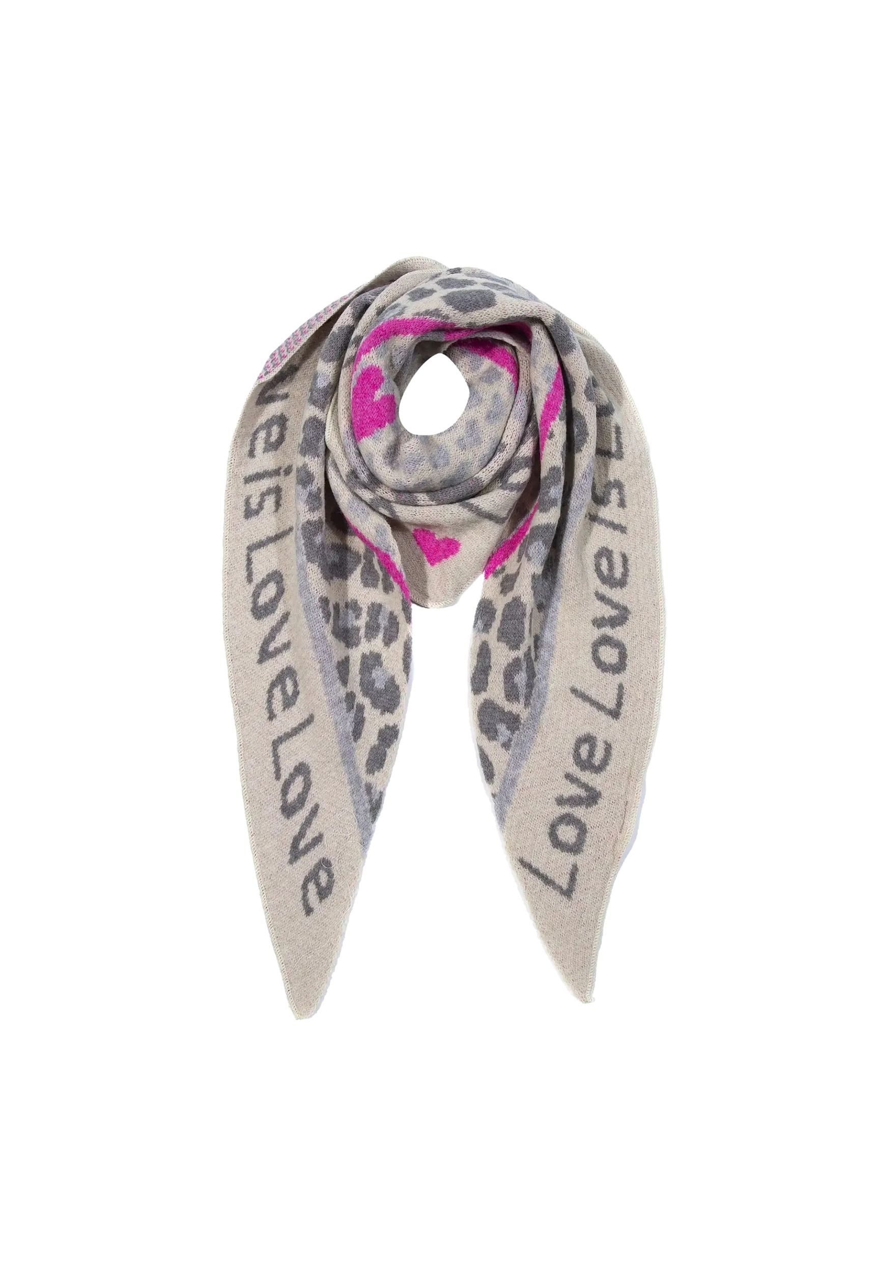 Faera Modeschal Animal Love Dreieckstuch elastischer Strick Leo Muster, 8149 in Grau
