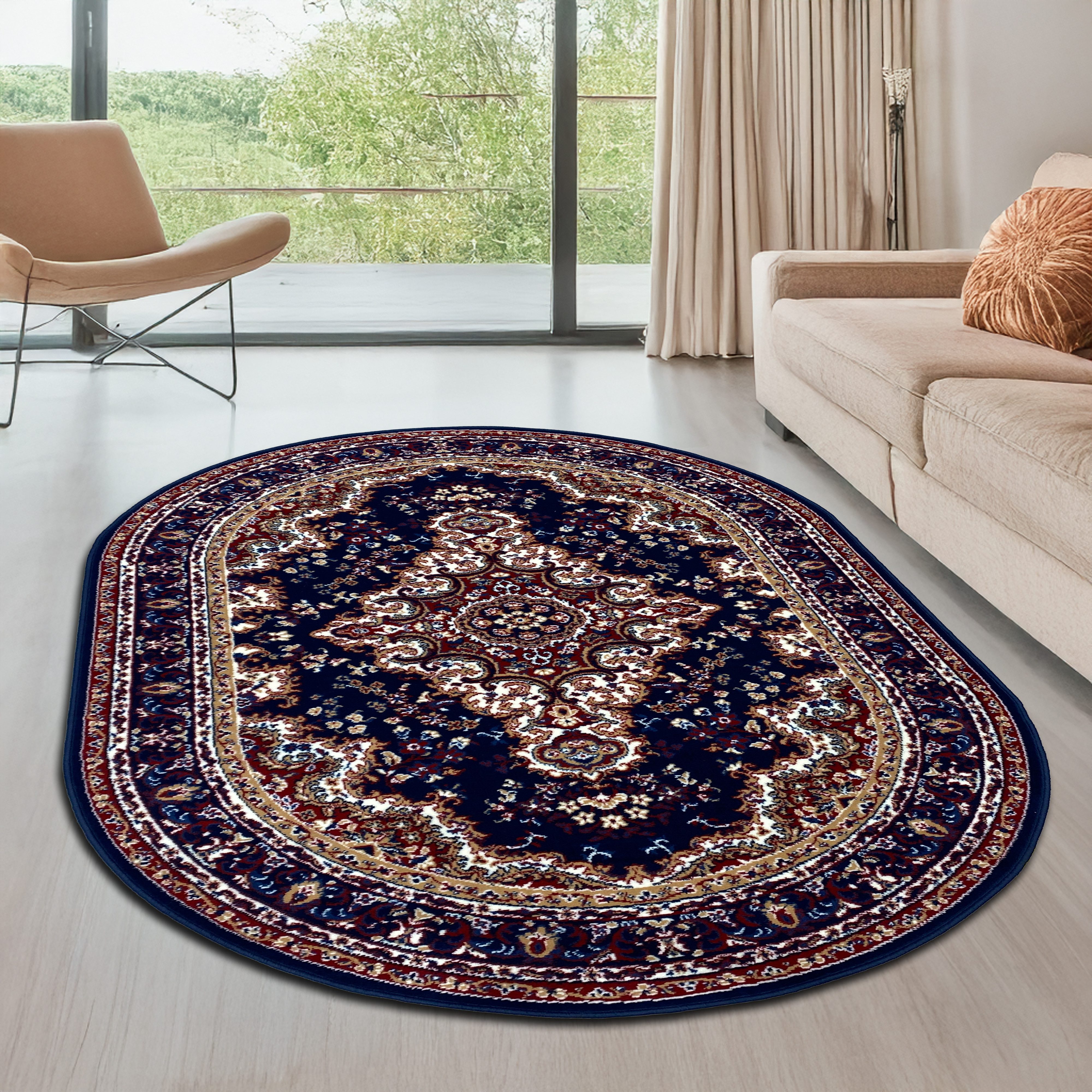OTTO home Teppich Oriental, Made in Belgium, oval, Höhe: 7 mm, Orient-Optik, mit Bordüre, Teppich, Kurzflor, Weich, Kundenliebling