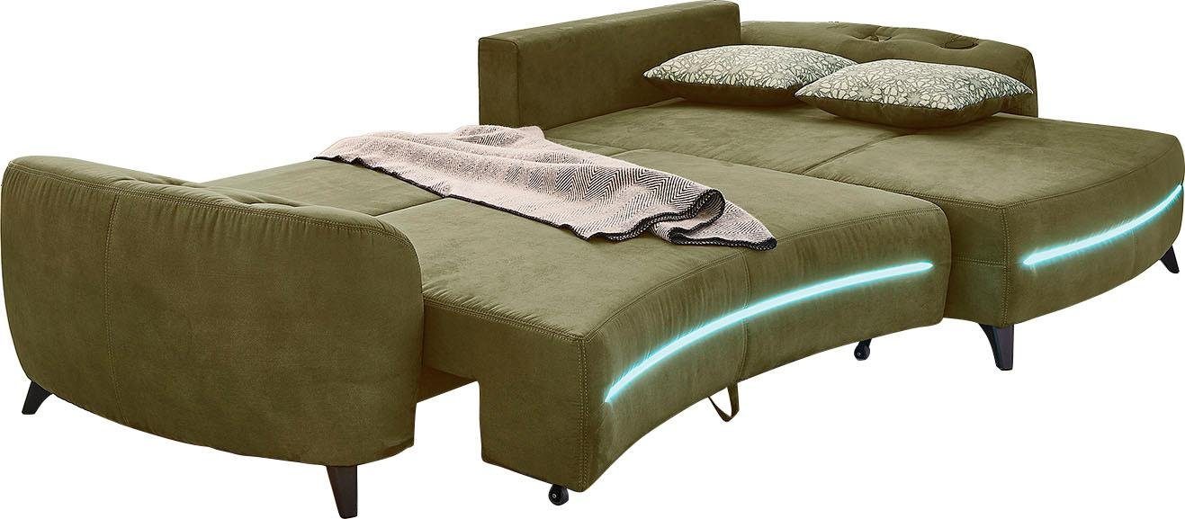 RGB-LED-Beleuchtung Jockenhöfer Bettfunktion Gruppe Ecksofa und mit Polsterecke olivgrün Bettkasten, Lightning,