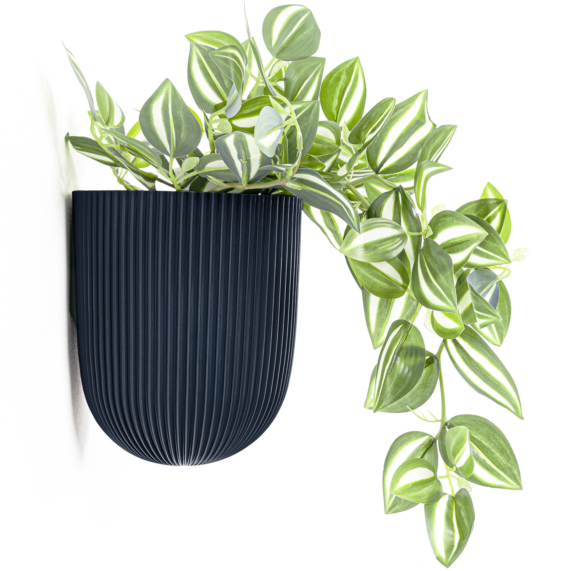 KONZEPT Blumentopf mit dezenter Wandbefestigung Ø 14,6 cm, Hängetopf 2,1 L, Matte, geriffelte Oberfläche, Volumen: 2,1 L