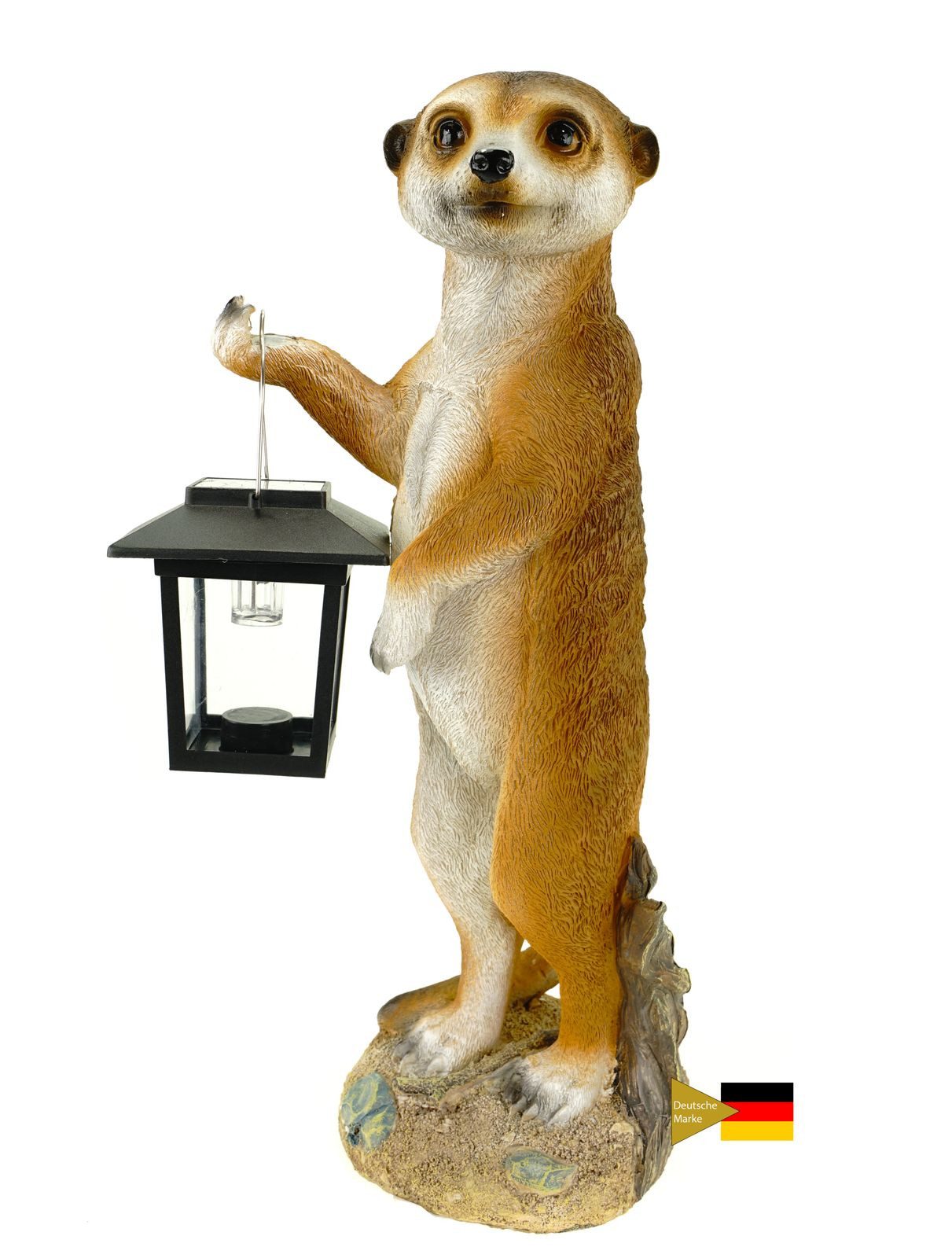 Kremers Schatzkiste Gartenfigur Erdmännchen Eddy stehend mit Solarlaterne F günstig online kaufen