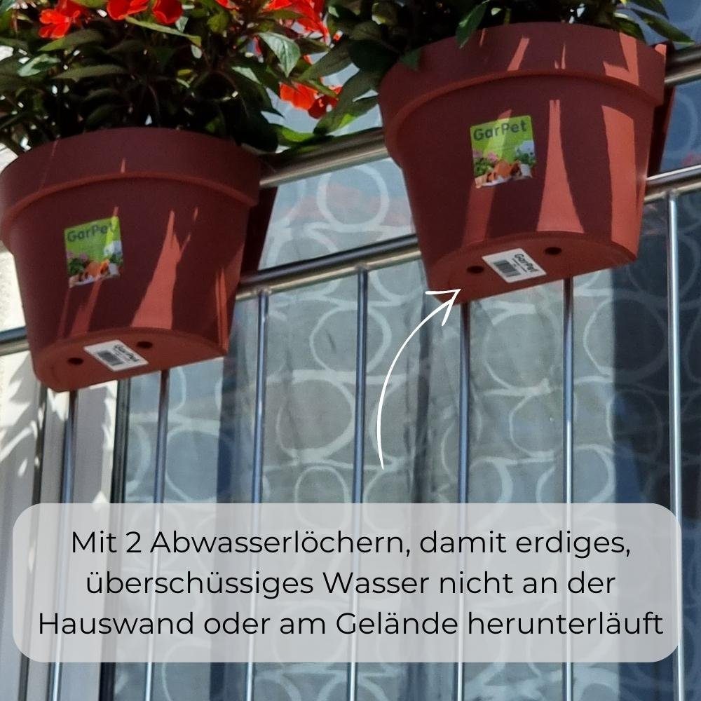 GarPet Balkonkasten Geländertopf Balkon Wasserspeicher Terracotta Geländer Blumen Kasten Topf Zaun