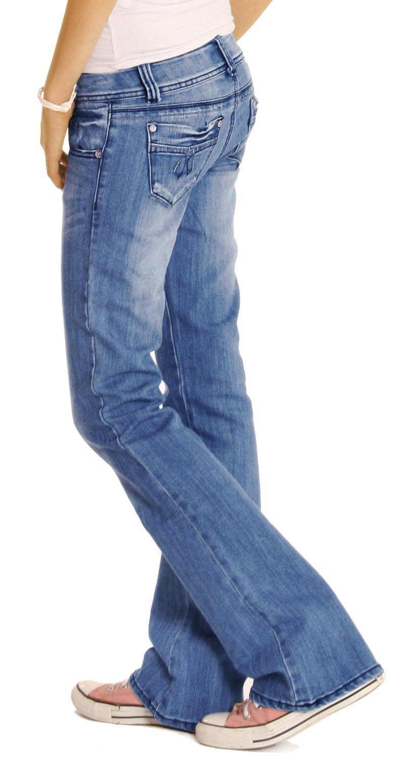 5-pocket Hosen waist lockere low niedrig Bootcut-Jeans Damenjeans, j06x geschnittene styled be