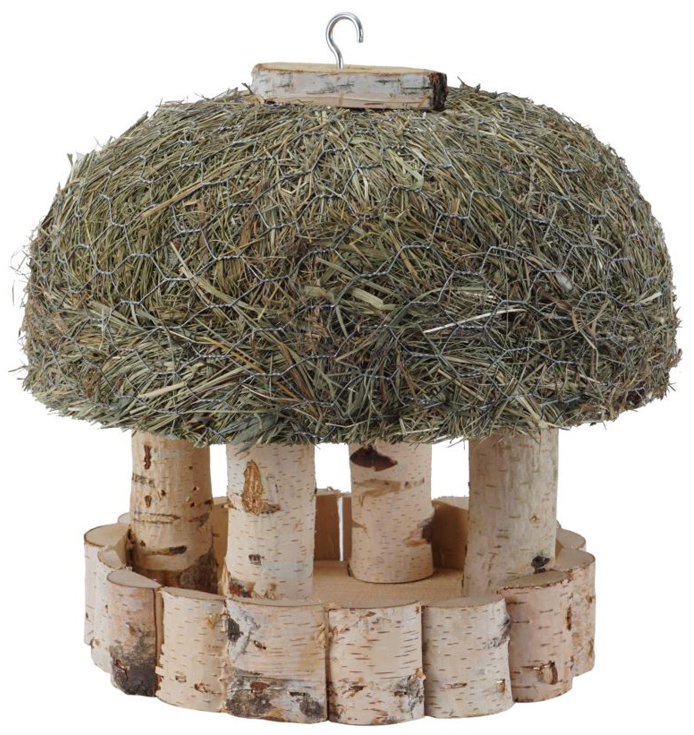 Vogelhaus Futterhaus Stuttgart für Wildvögel mit Heudach, Ø 29 cm, Birkenholz