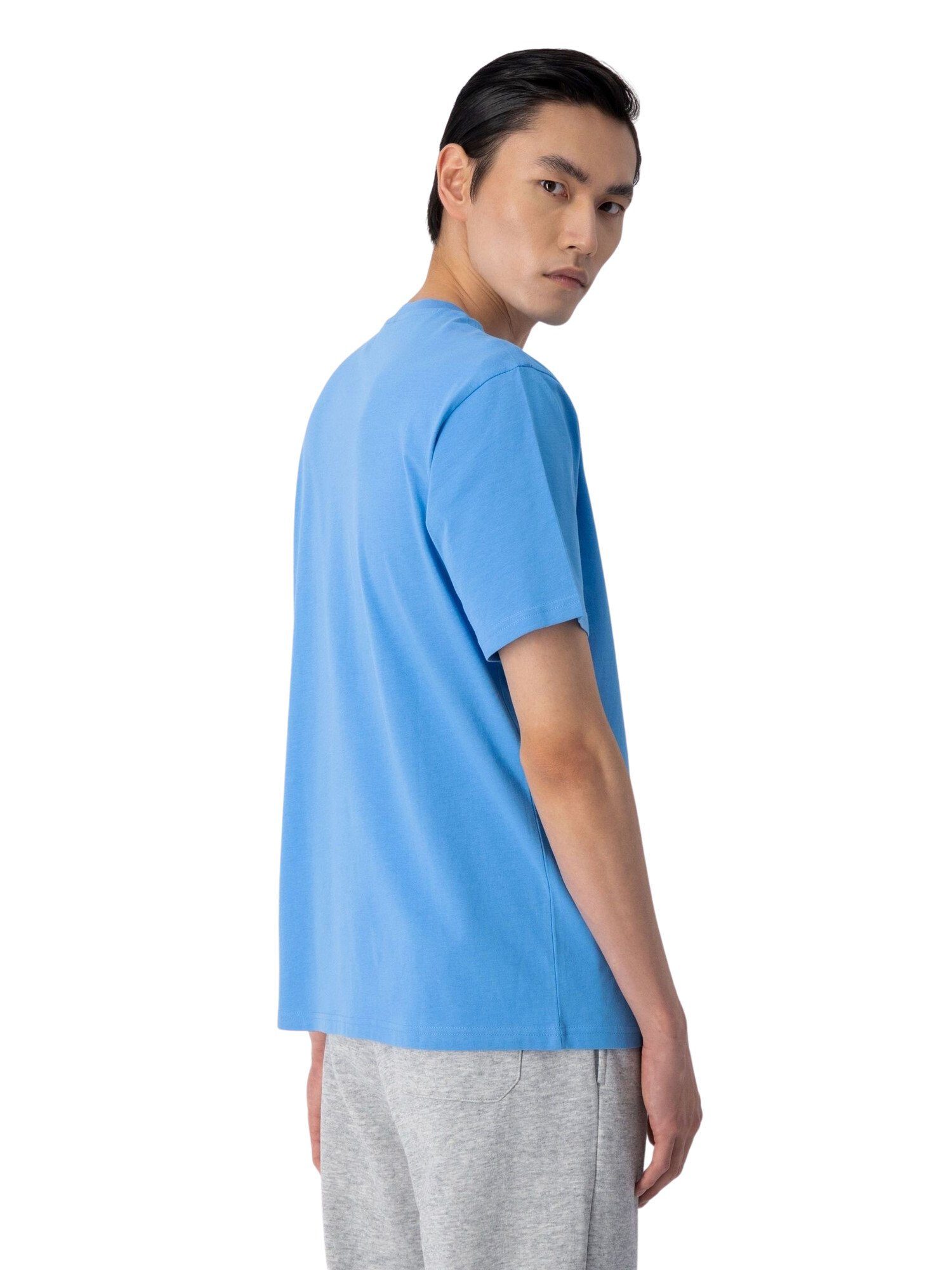 Rundhals-T-Shirt mit T-Shirt hellblau aus Shirt Baumwolle Champion
