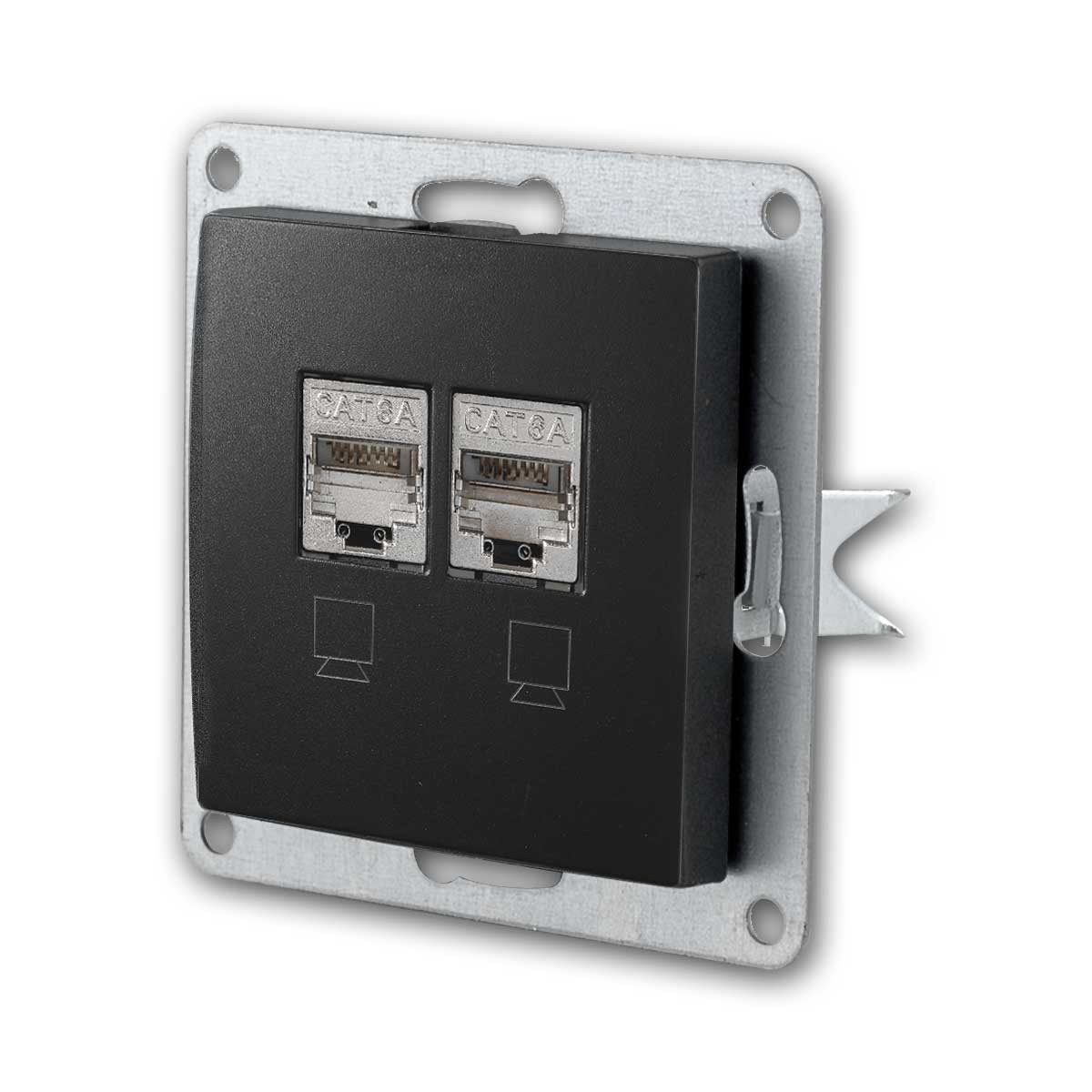 McPower FLAIR 2-fach Netzwerk-Dose CAT6A, schwarz, o Rahme Netzwerk-Adapter