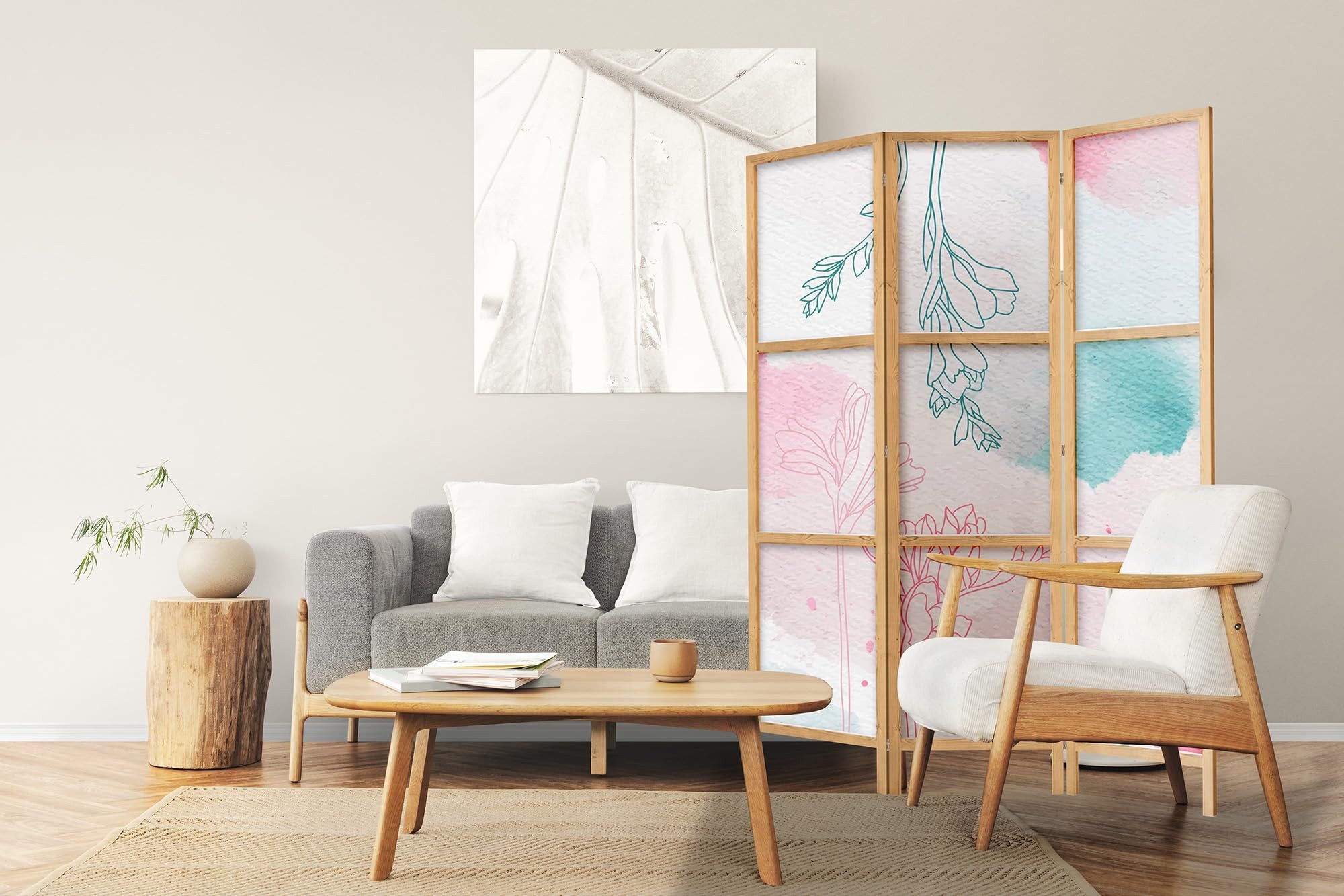 framed concept Paravent, Raumteiler Holz Japan-Motiv, 135x172 & 225x172 cm, einseitig