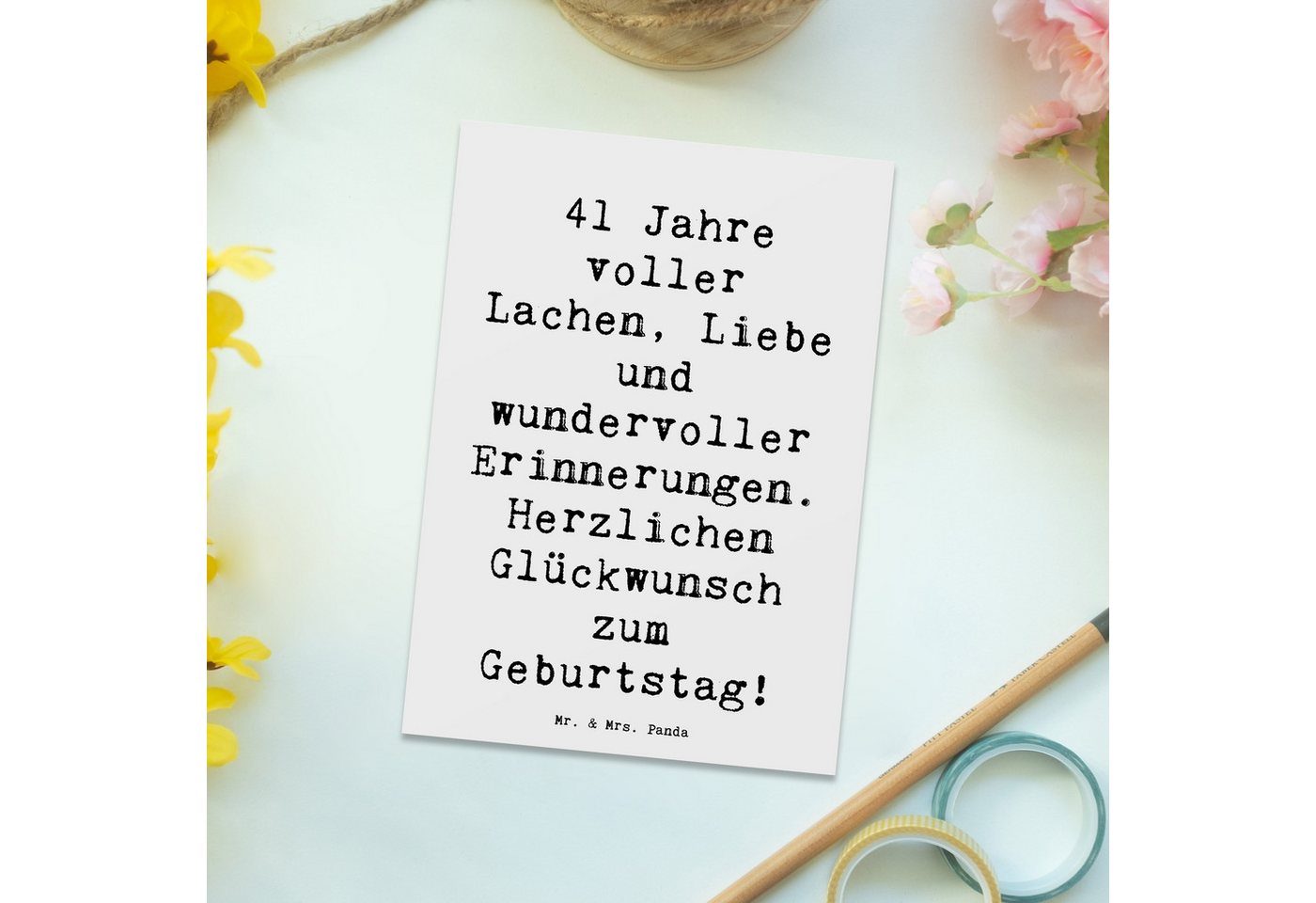 Thumbnail - Mr. & Mrs. Panda Postkarte Spruch 41. Geburtstag Freude - Weiß - Geschenk, Erinnerungen, Zuneigu
