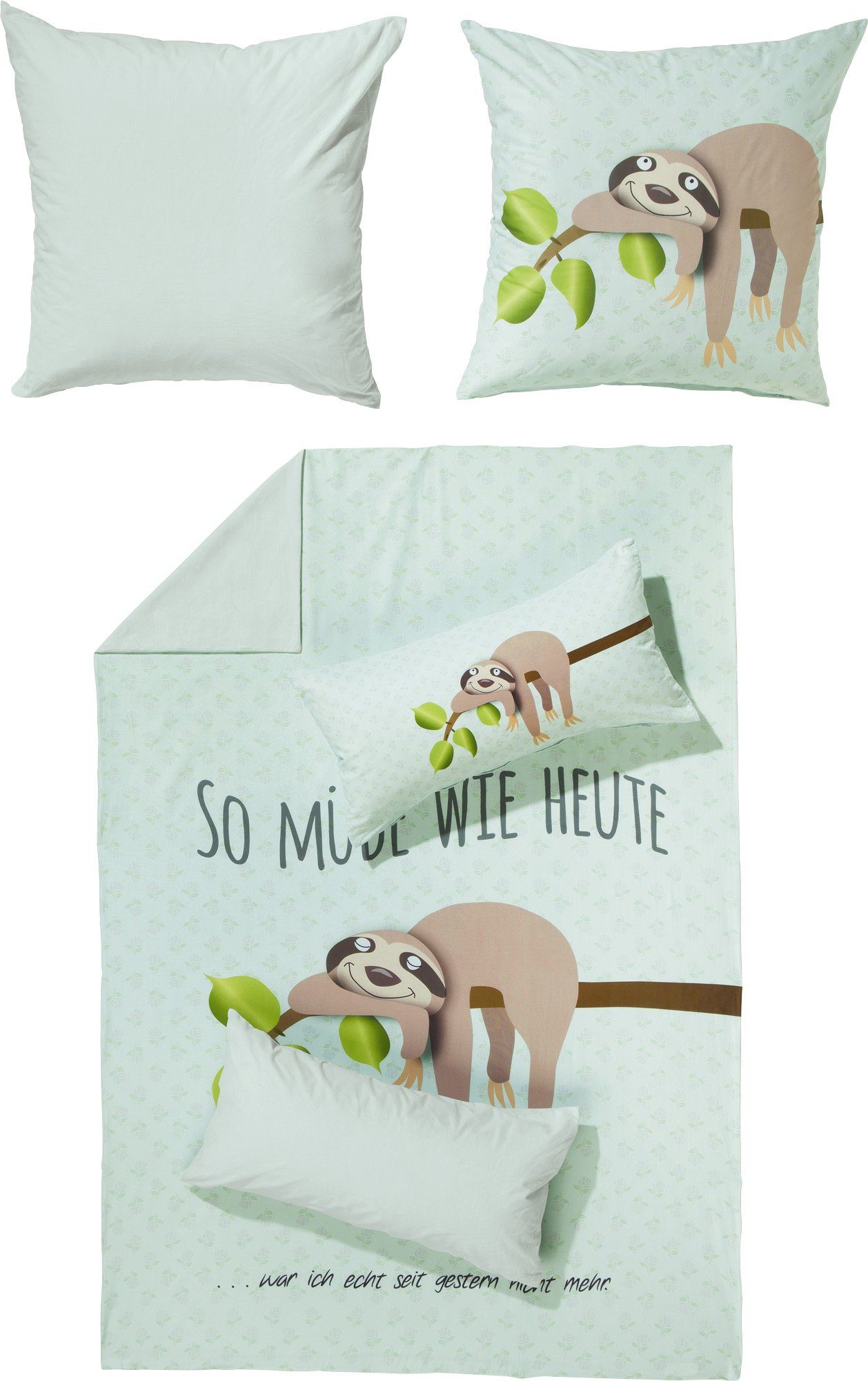 Erwin Müller Kinderbettwäsche Wendebettwäsche "Faultier", Renforcé, Tiermot günstig online kaufen