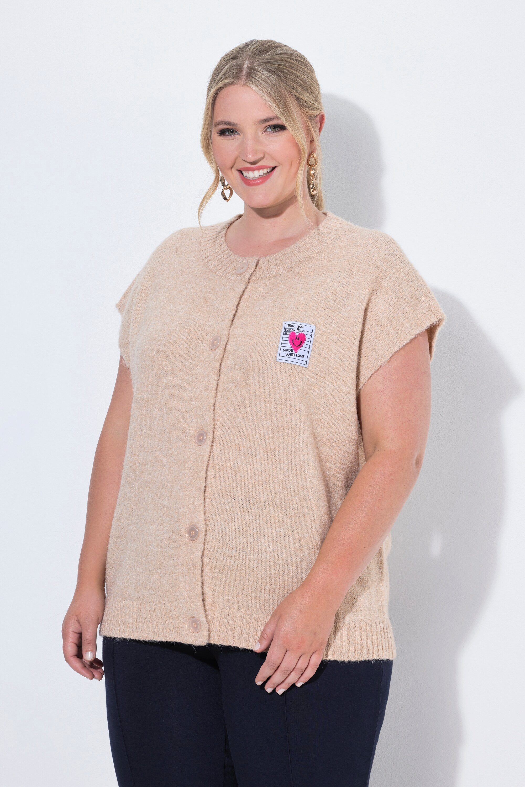 MIAMODA Strickjacke Strickweste Loose Fit Herz-Patch