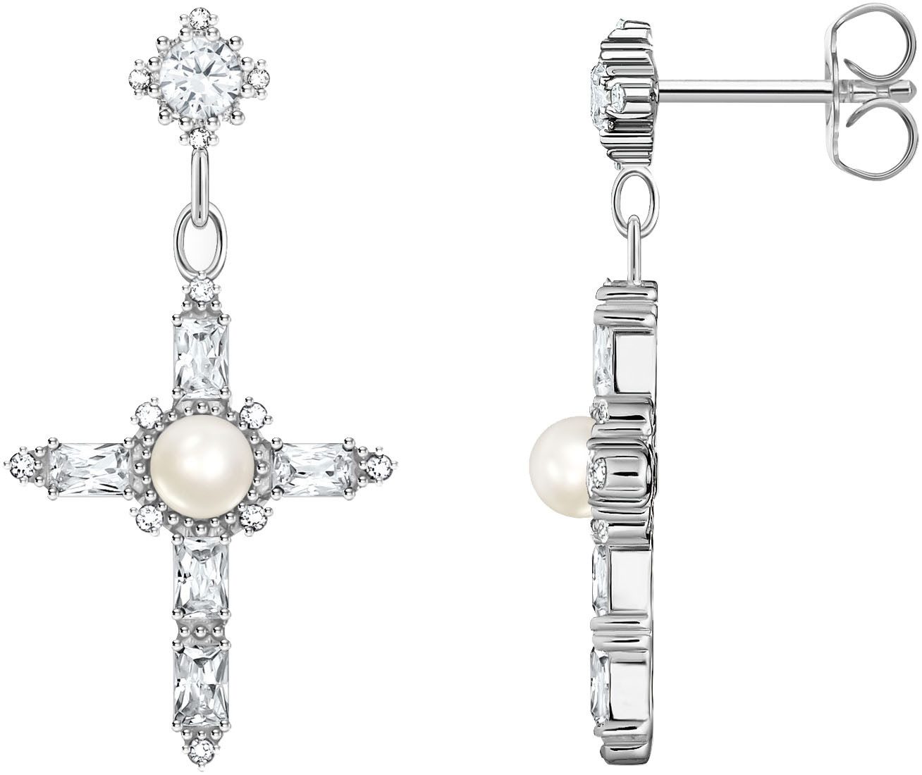 THOMAS SABO Paar Серьги Cross Romance, Kreuz, mit Zirkonia (synth) - mit Süßwasserzuchtperle