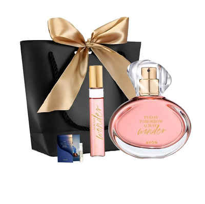 AVON Cosmetics Pflege-Geschenkset WONDER Eau de Parfum Spray 50 ml, Taschenspray 10 ml Für Damen Zartheit, Stärke, Sinnlichkeit, Frische, Anlass, Romantik, Geschenk, Eleganz. Set, 4-tlg., Duft, Liebe, Bergamotte, Zedernholz, Neroli-Knospen