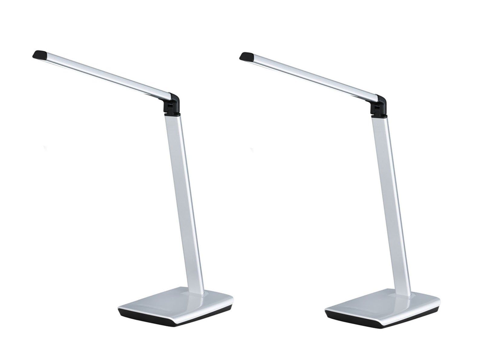 FISCHER & HONSEL LED Schreibtischlampe, Dimmfunktion, LED fest integriert, Tageslichtweiß, Warmweiß, 2er SET Tageslicht-lampen USB, Arbeitsplatzleuchte Schreibtisch Silber